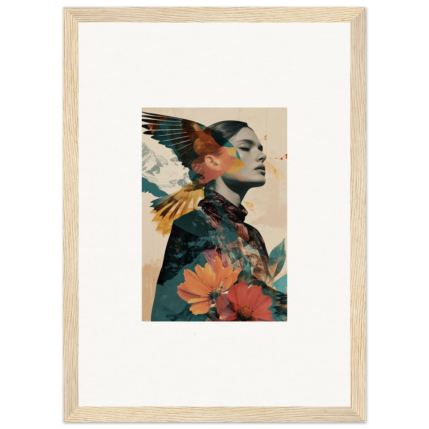 Framed wall art of Reflective Auratic Tango with floral and avian elements
