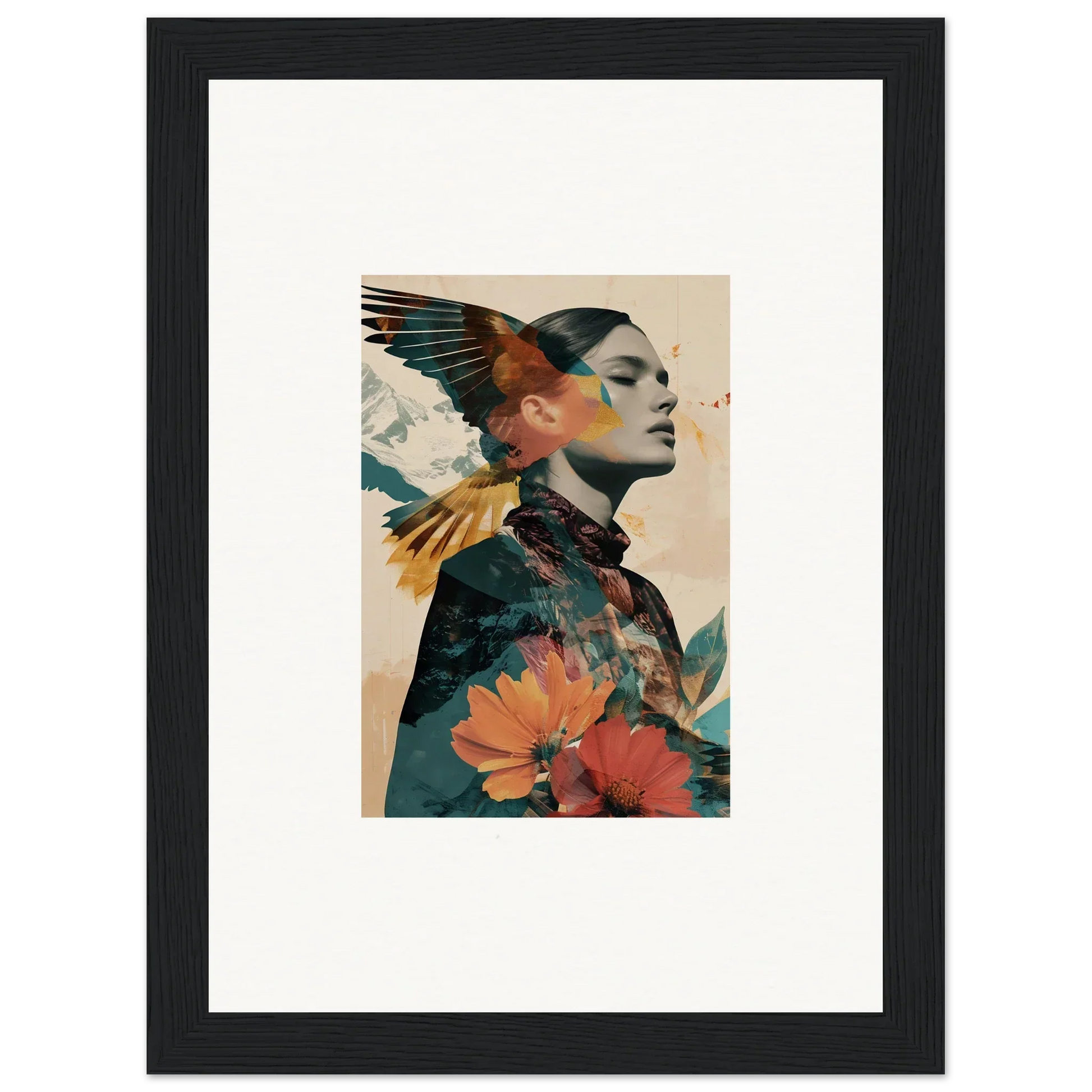 Artistic portrait of woman with floral and avian elements for Auratic Tango room decor