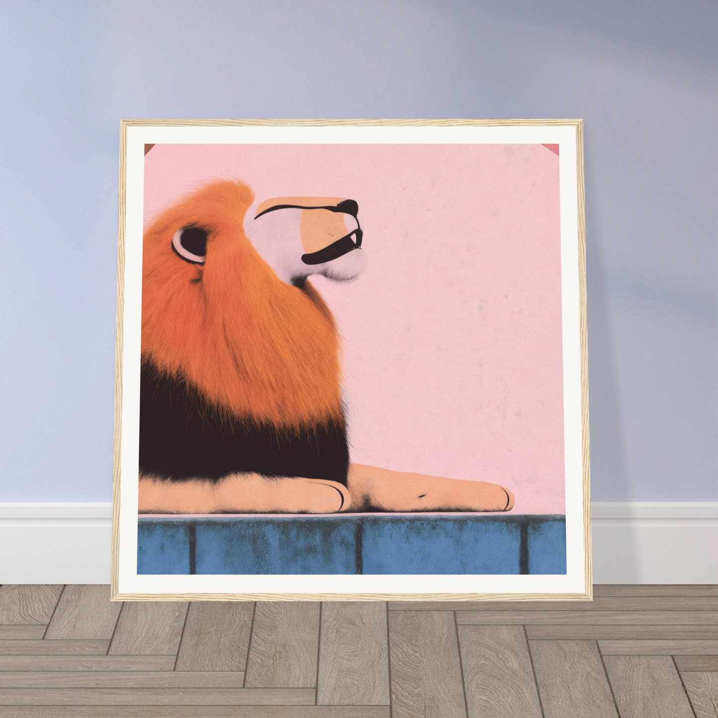 Stylized illustration of a resting lion with orange-red fur for Regal Tranquil Spectacles