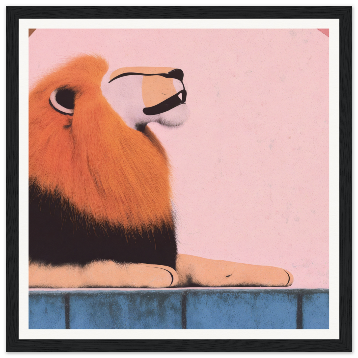Stylized illustration of a resting lion with an orange mane for Regal Tranquil Spectacles