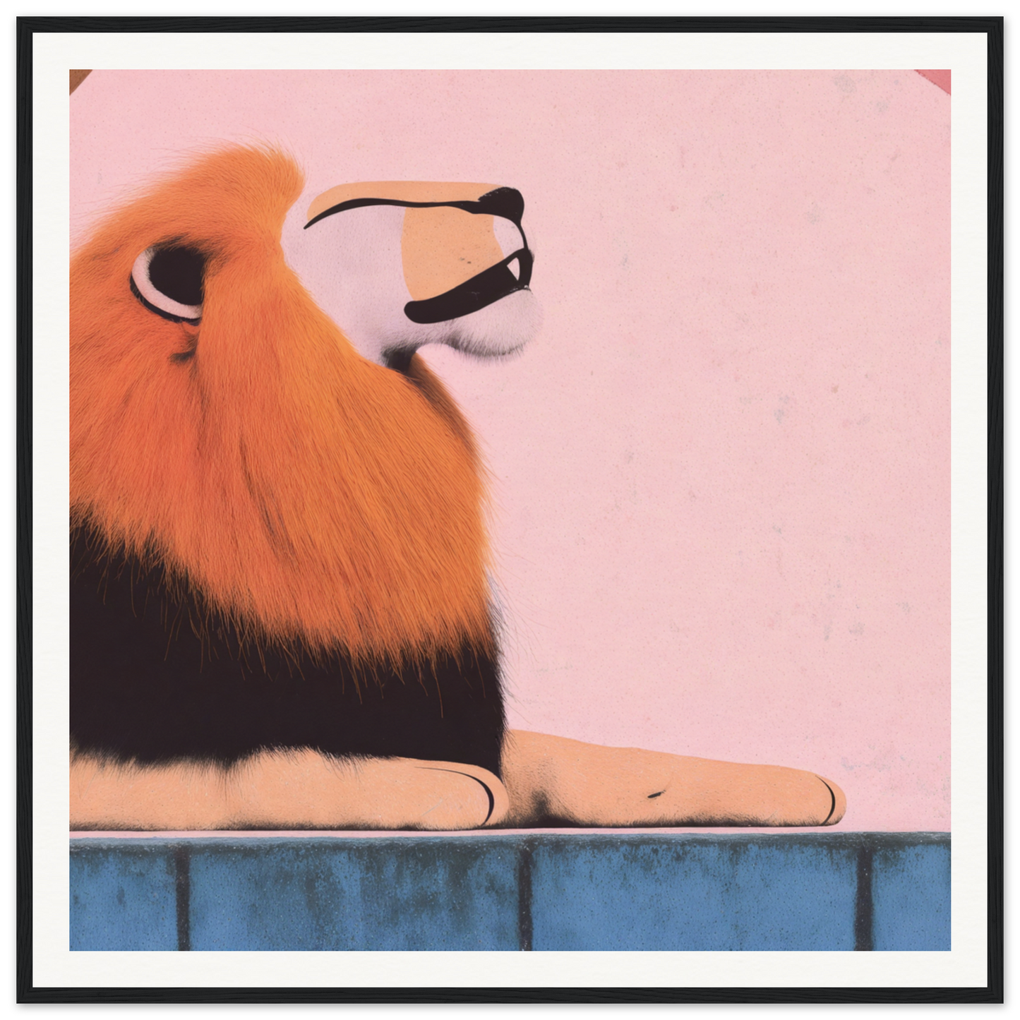 Lion with distinctive orange mane resting in profile view for Regal Tranquil Spectacles