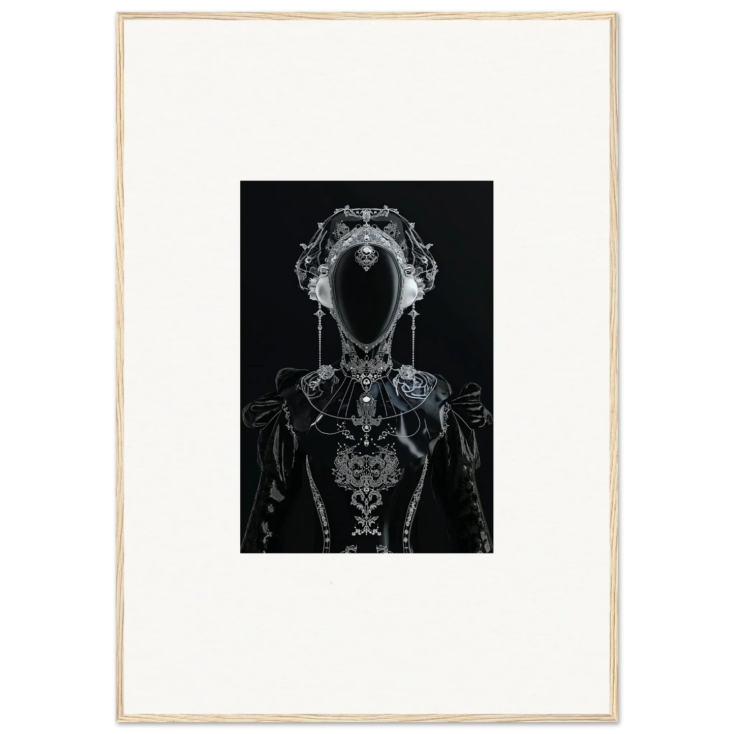 Ornate black and white skeletal figure canvas print for unique room decoration with photon glitters