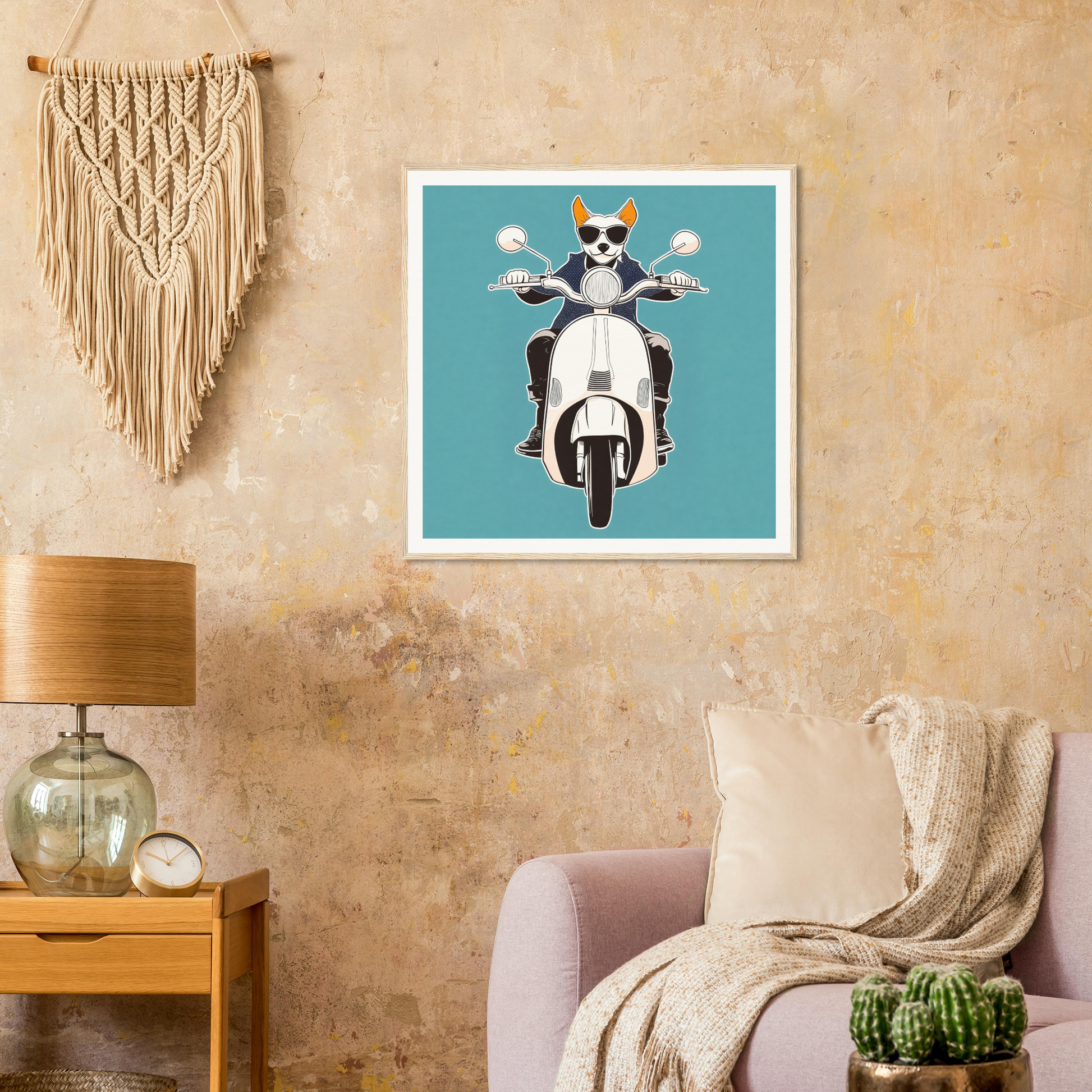 Cool fox in sunglasses riding a scooter in Scooter Canine Voyage art print