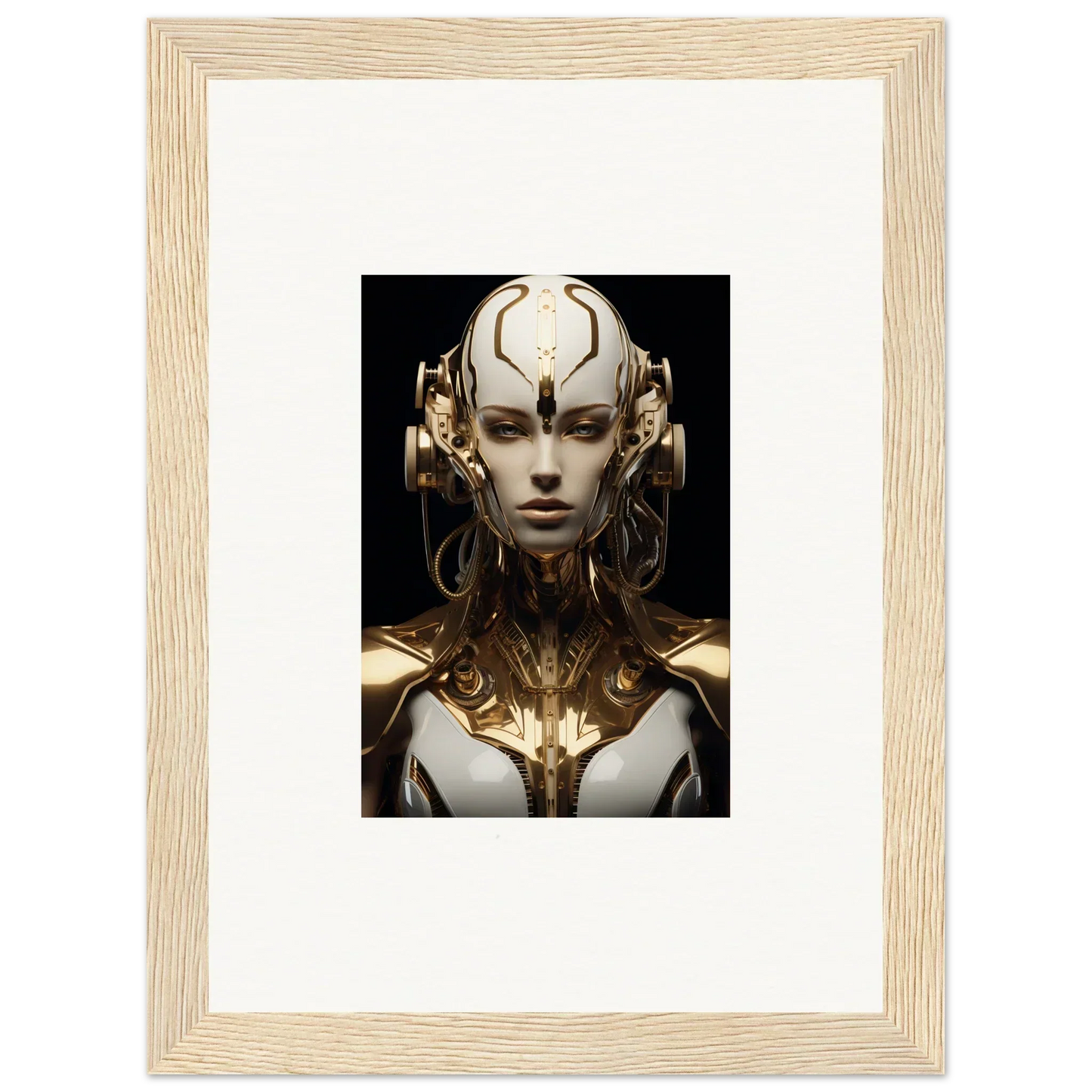 Futuristic humanoid robot with gold and silver for a cool luminous vessel canvas print
