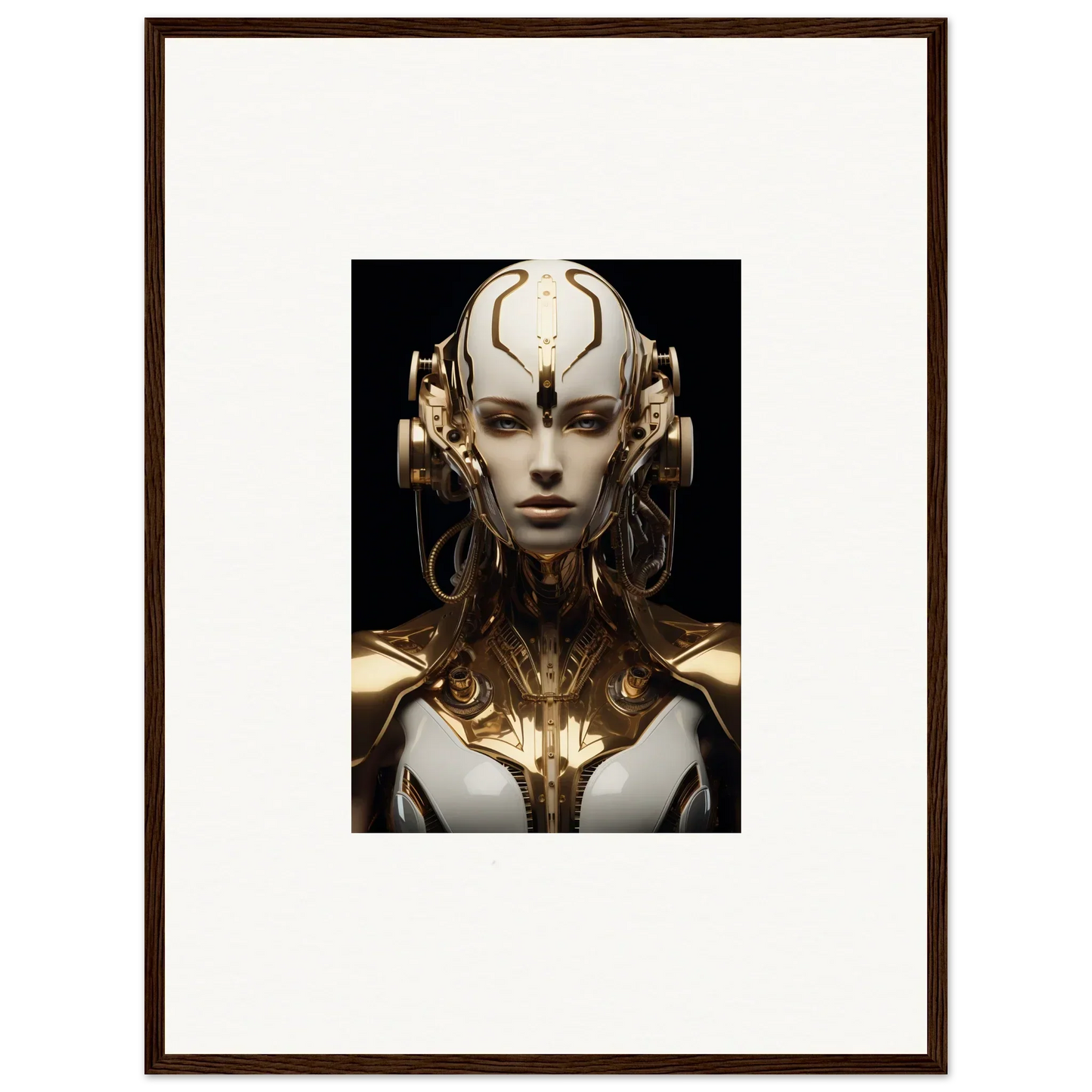 Futuristic humanoid robot with gold accents for a unique luminous vessel canvas print