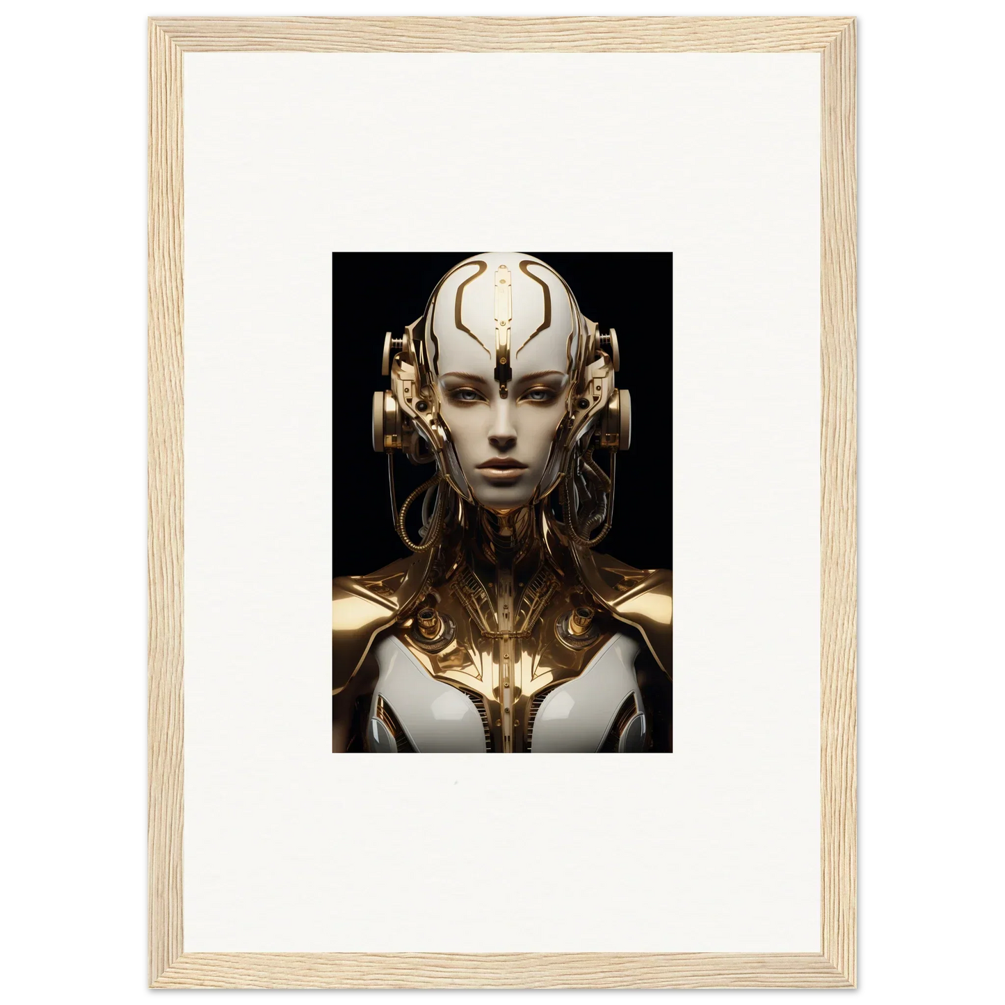 Futuristic humanoid robot with gold and silver for a cool luminous vessel canvas print