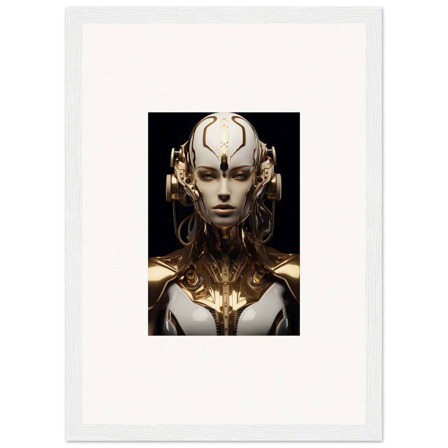 Futuristic humanoid robot with metallic headpiece, perfect for a luminous vessel canvas print
