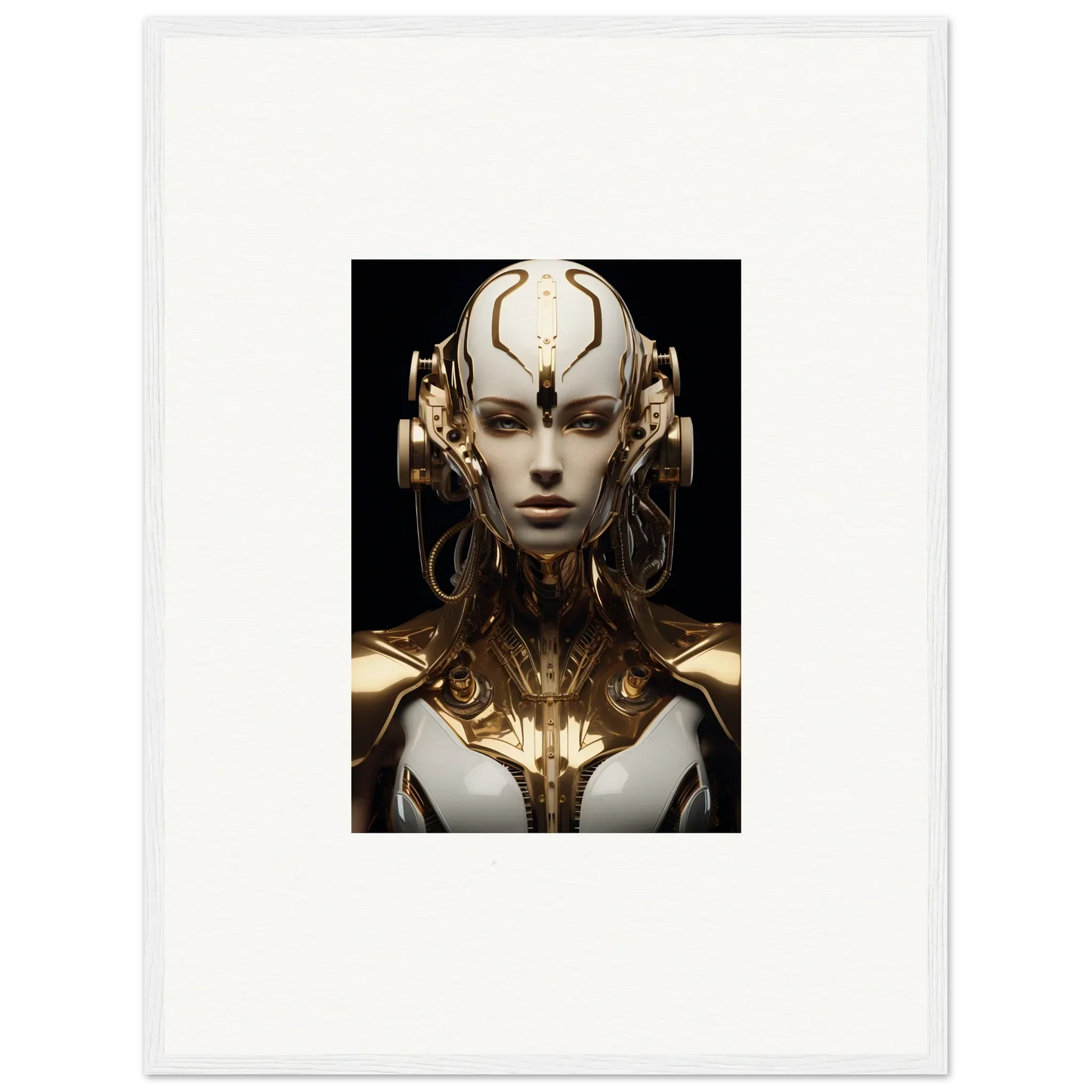 Futuristic gold and white humanoid robot, perfect for a Luminous Vessel canvas print