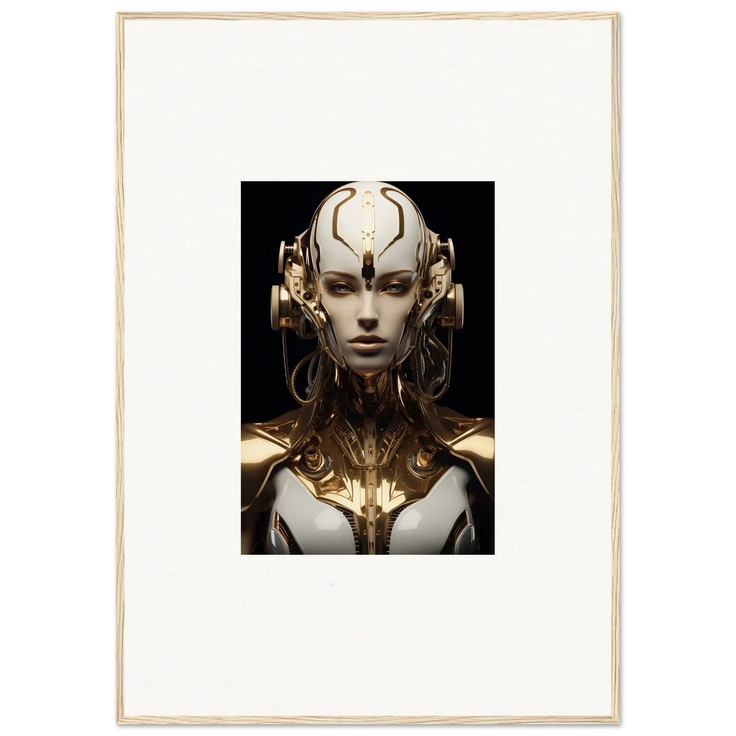 Futuristic humanoid robot with gold accents for a stunning luminous vessel canvas print