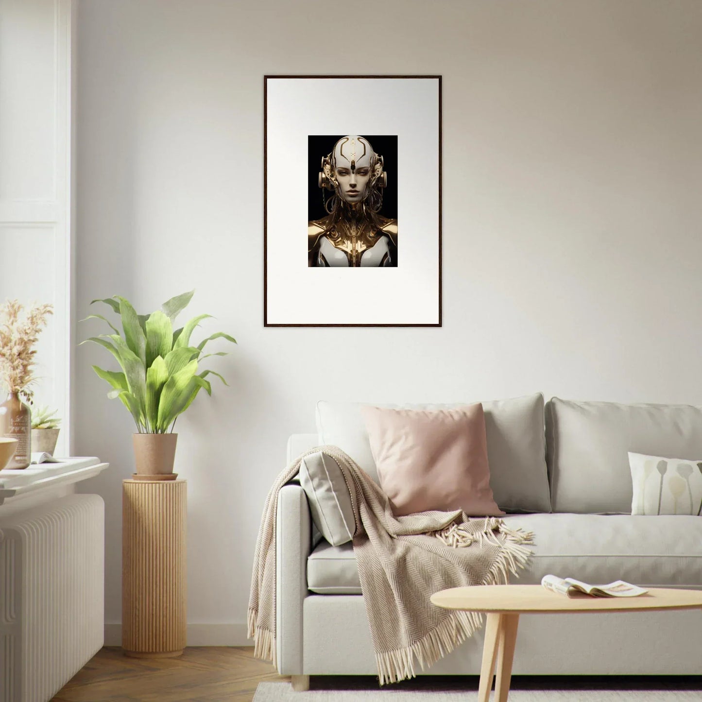 Framed portrait of a metallic figure for a stunning room decoration or canvas print