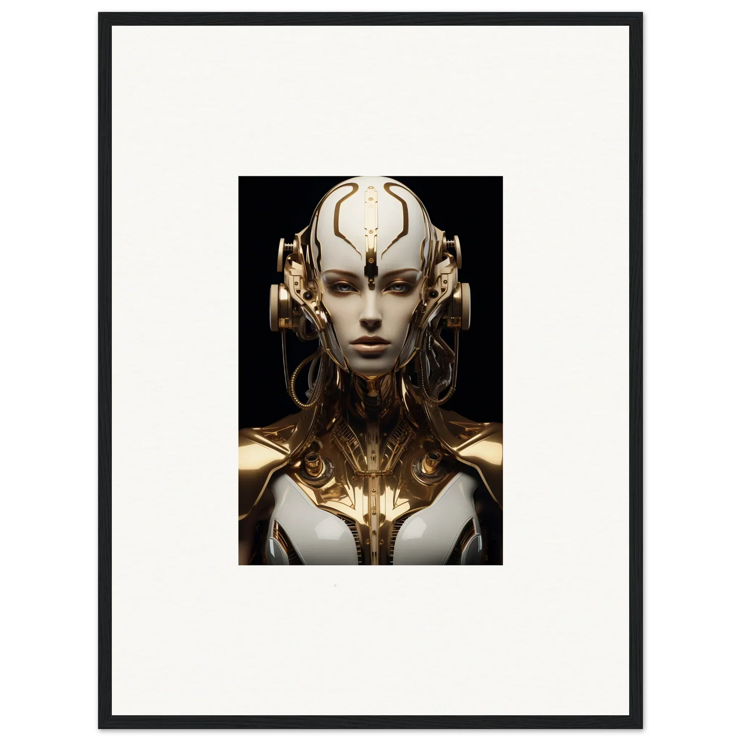 Futuristic humanoid robot art print, perfect for room decoration as a luminous vessel