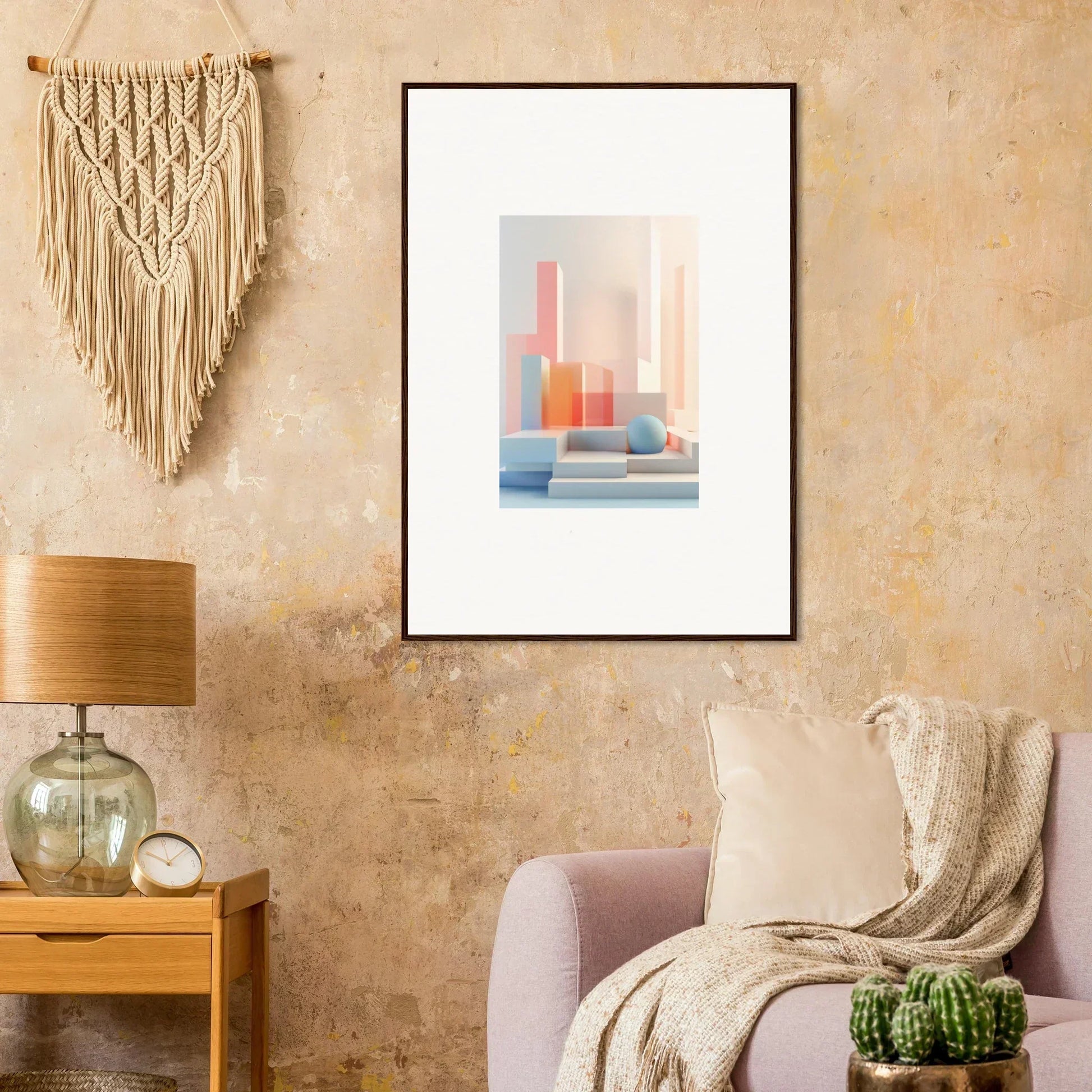 Framed abstract canvas print of Tangible Origami with pastel geometric shapes for room decoration