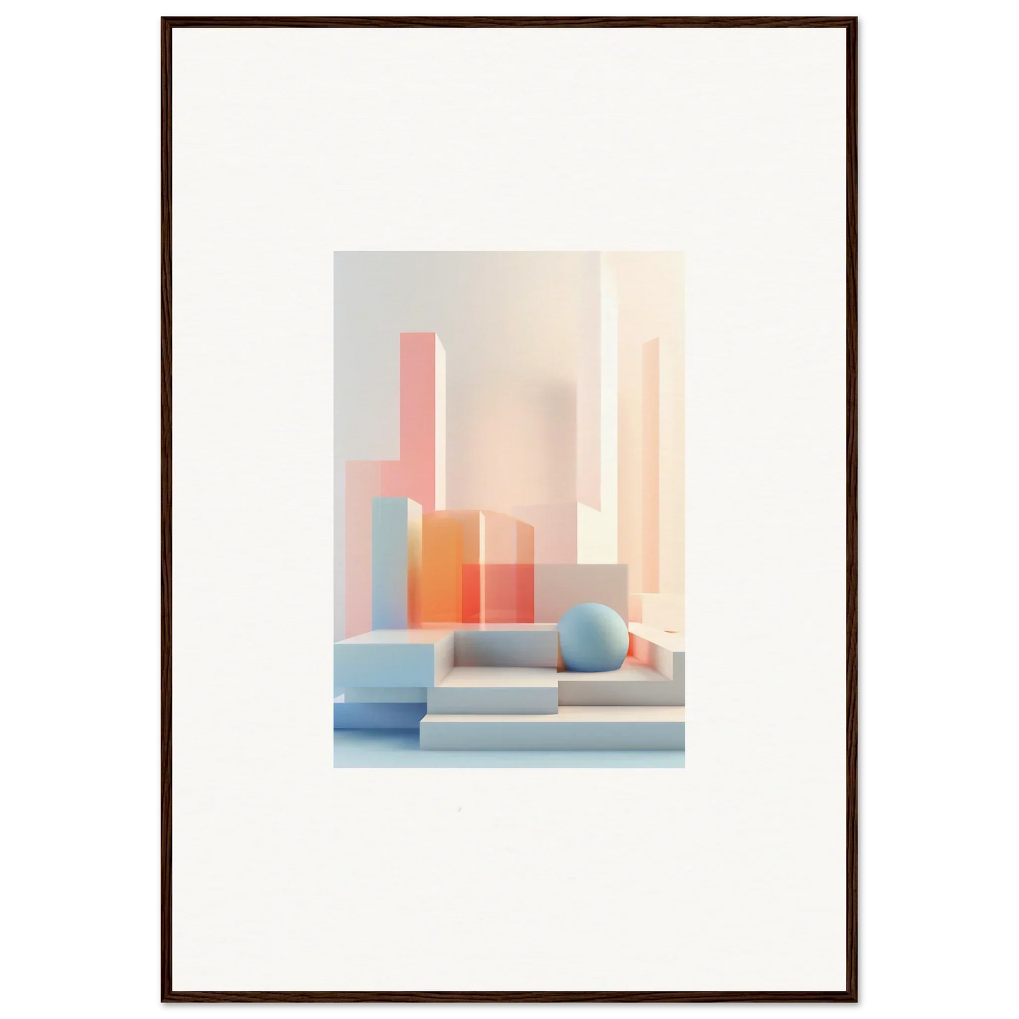 Abstract geometric composition of pastel shapes for Serene Tangible Origami canvas print