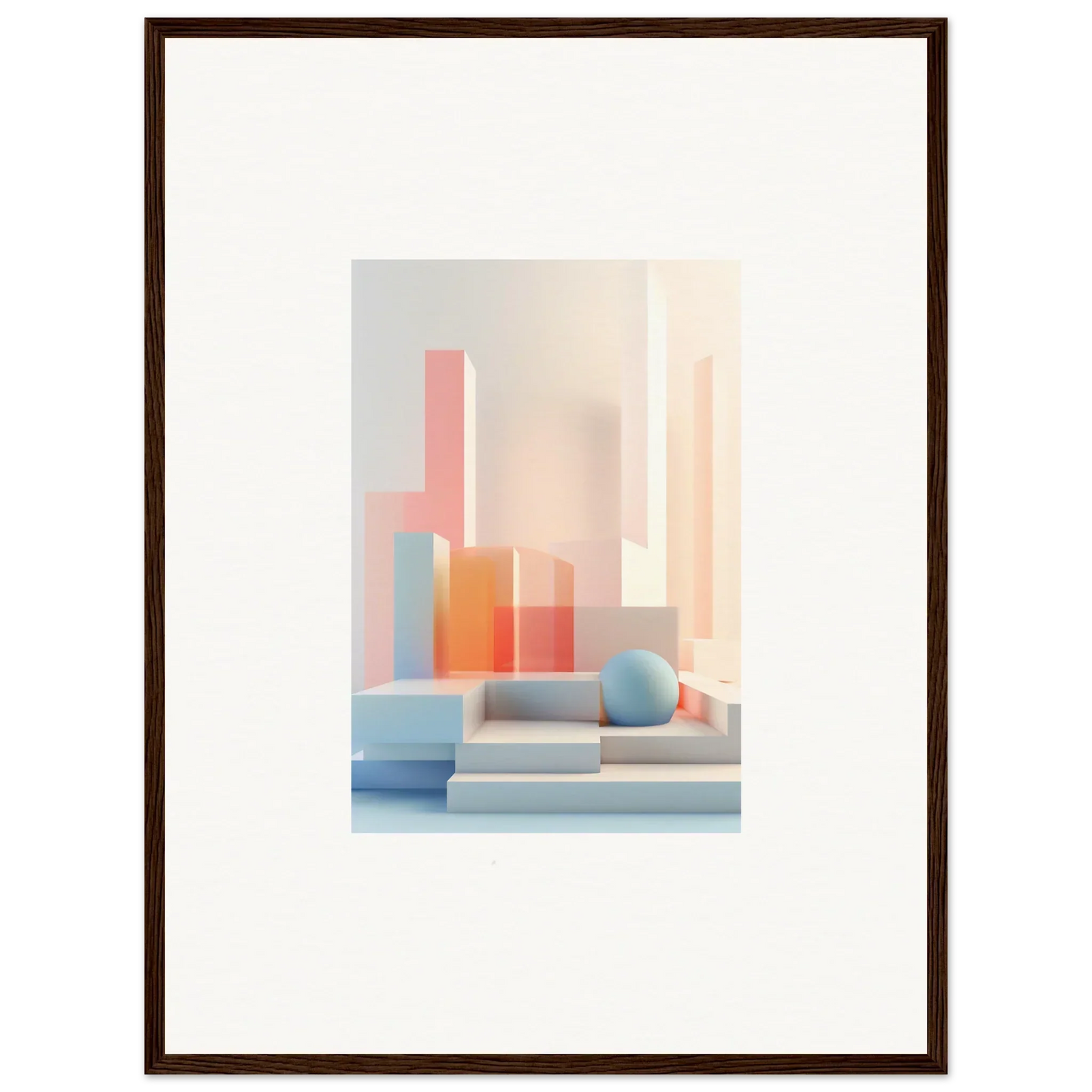Framed abstract geometric canvas print in pastel colors for modern room decoration