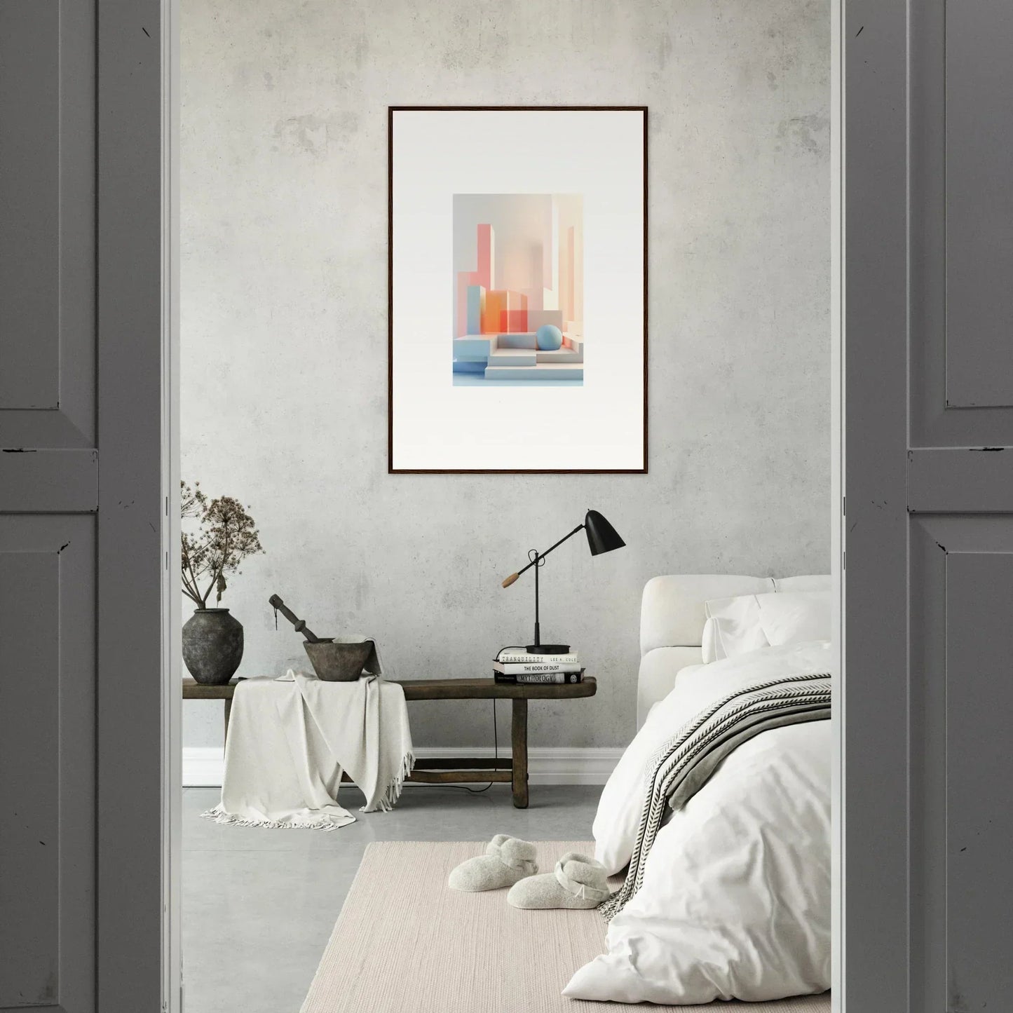 Framed abstract canvas print of Tangible Origami with pastel geometric shapes for stylish room decoration
