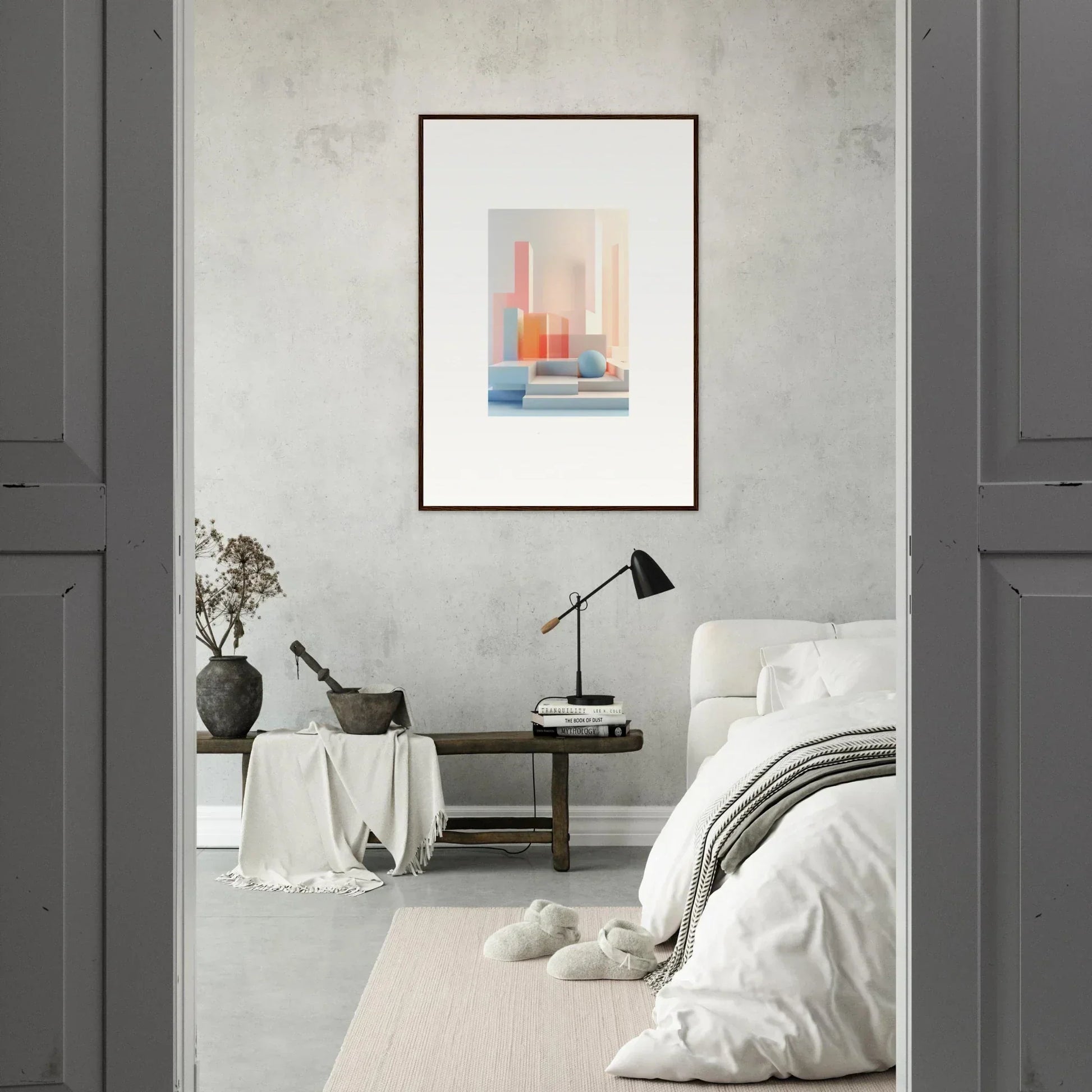 Framed abstract canvas print of Tangible Origami with pastel geometric shapes for stylish room decoration