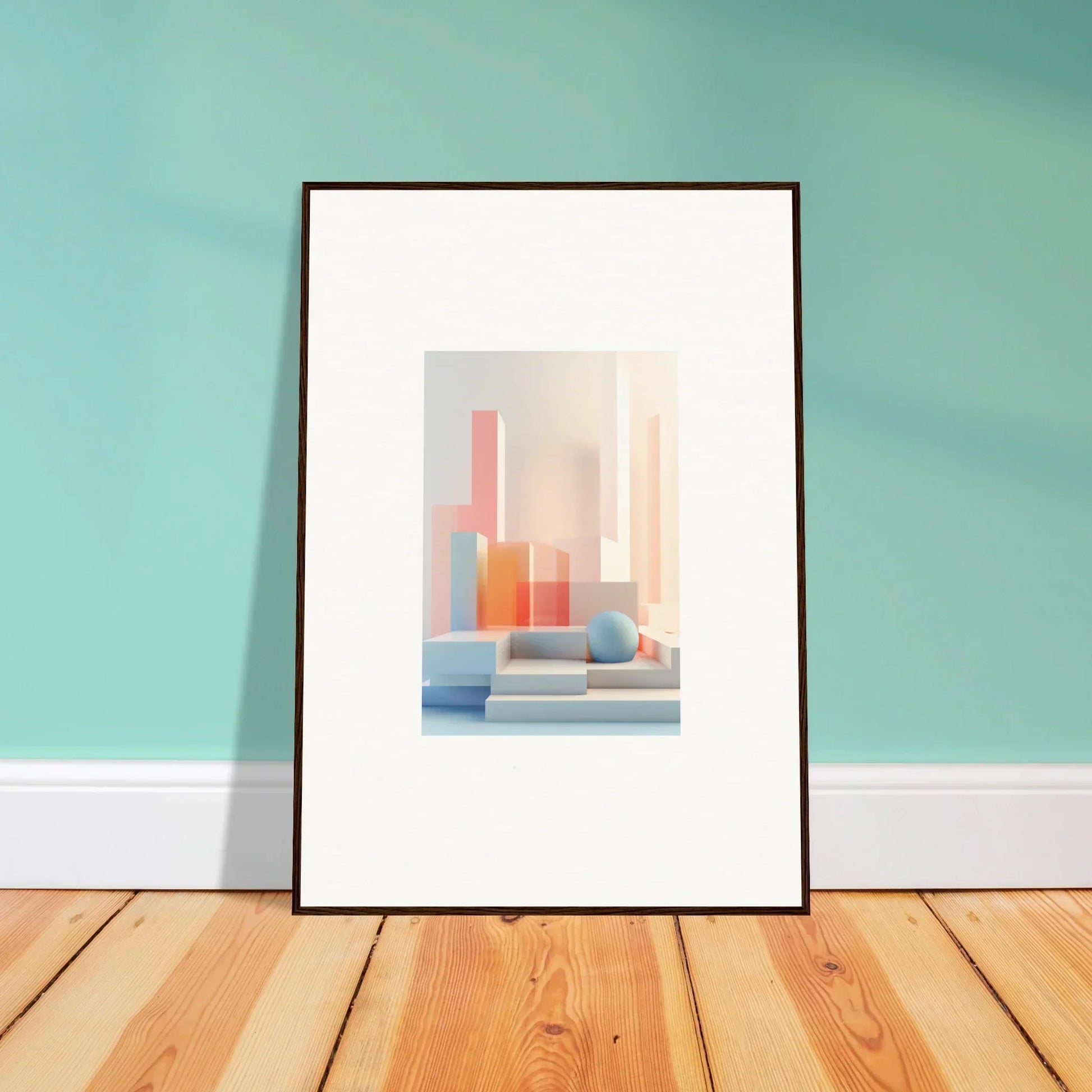 Framed pastel geometric canvas print, perfect for modern room decoration with tangible origami vibes