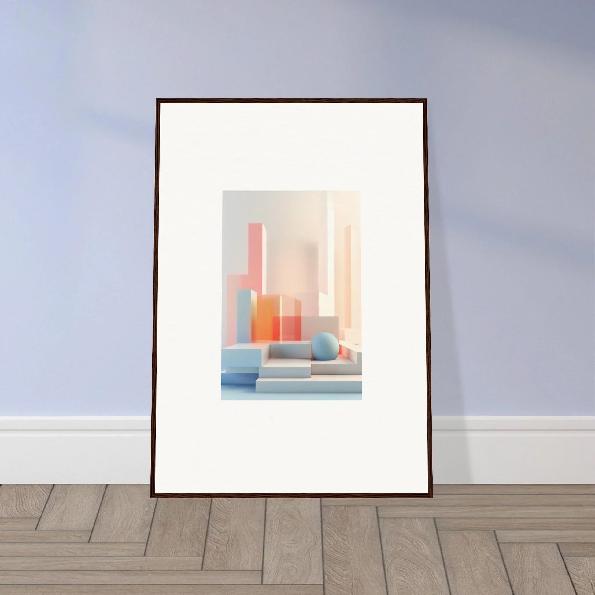 Framed abstract artwork with pastel geometric shapes for stylish room decoration