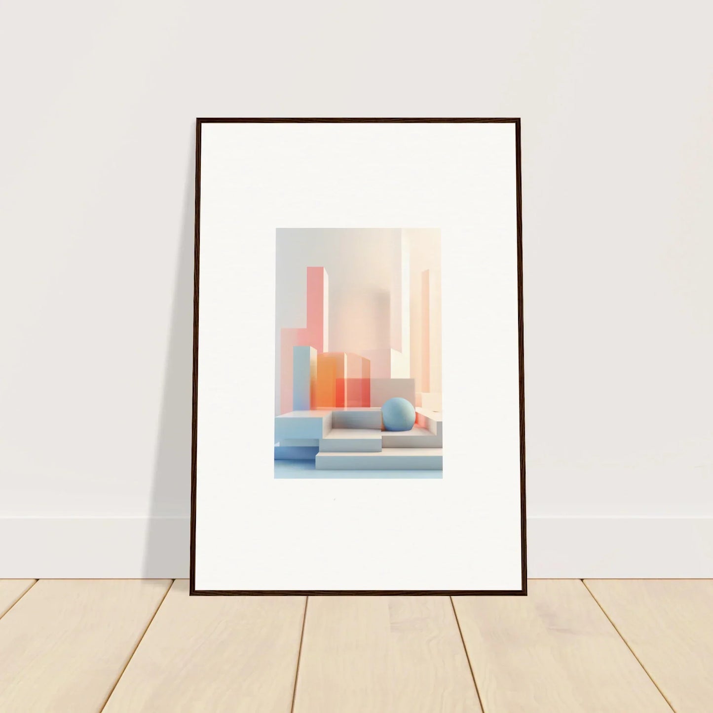 Framed abstract canvas print with soft pastel geometric shapes for serene room decoration