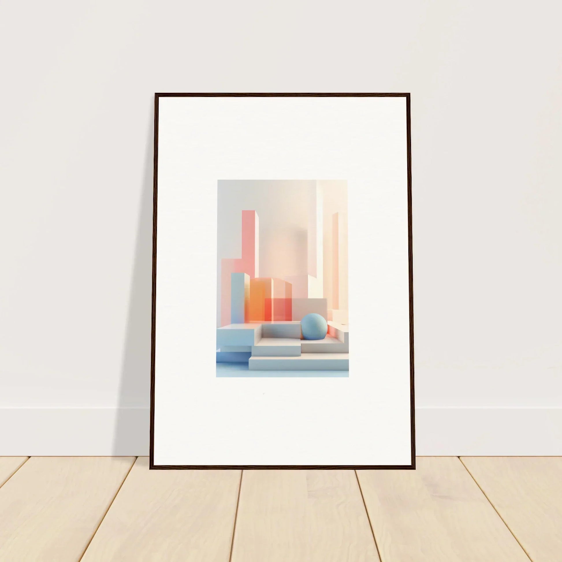 Framed abstract canvas print with soft pastel geometric shapes for serene room decoration