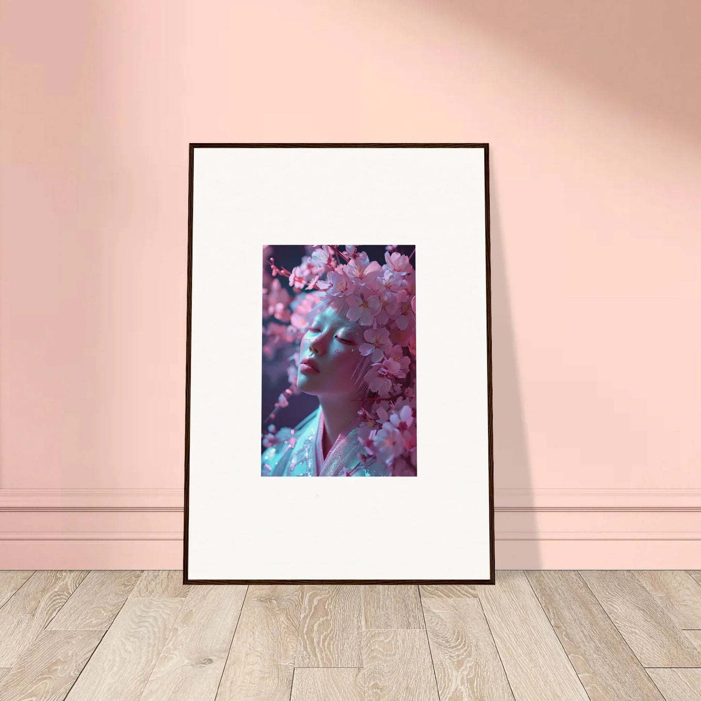 Framed canvas print of Serenity Blossoms Vulgarity with cherry blossoms for room decoration