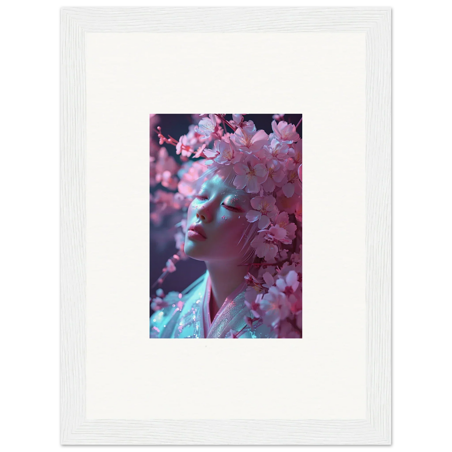 Framed profile photo with cherry blossoms, perfect for room decoration or canvas print