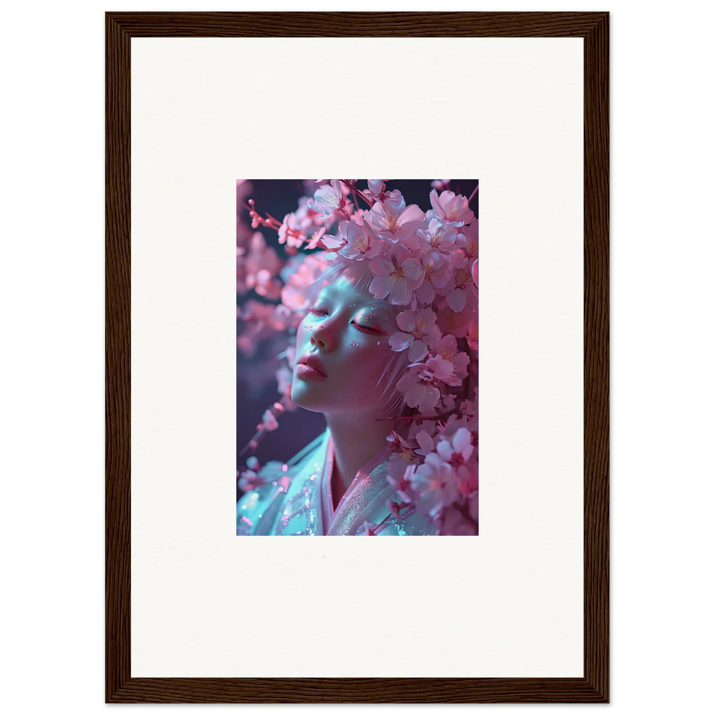 Framed canvas print of soft pink cherry blossoms for stylish room decoration