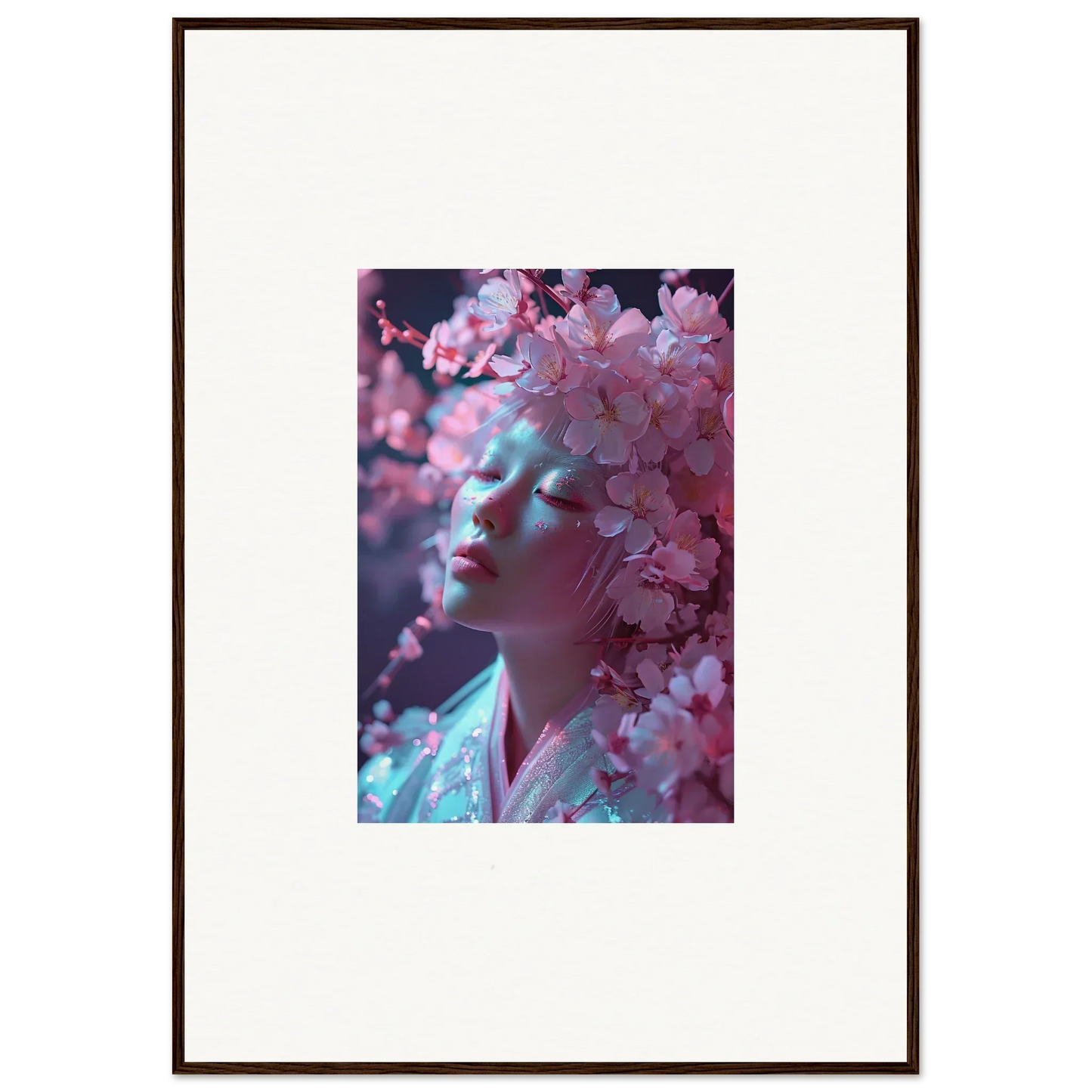 Framed canvas print of a person with cherry blossoms for perfect room decoration