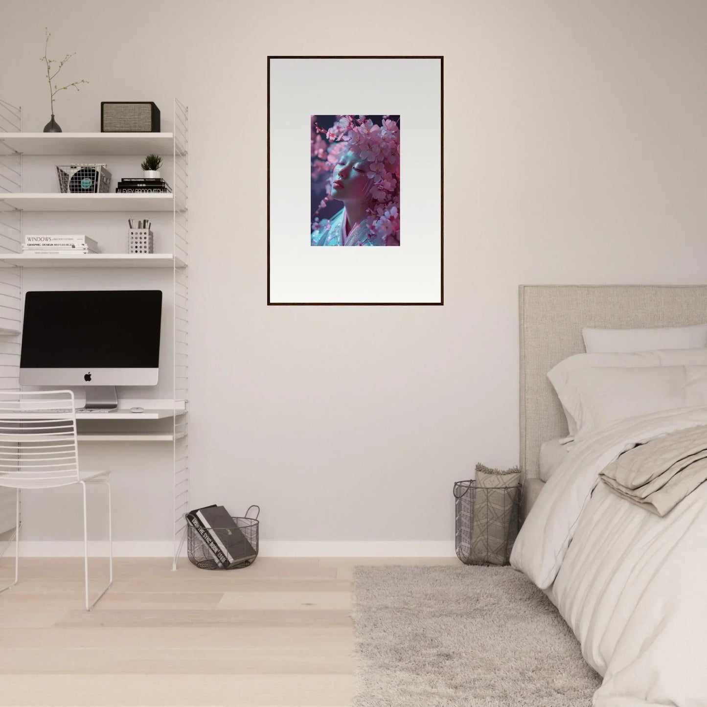 Framed canvas print of Serenity Blossoms Vulgarity in vibrant purple and teal colors