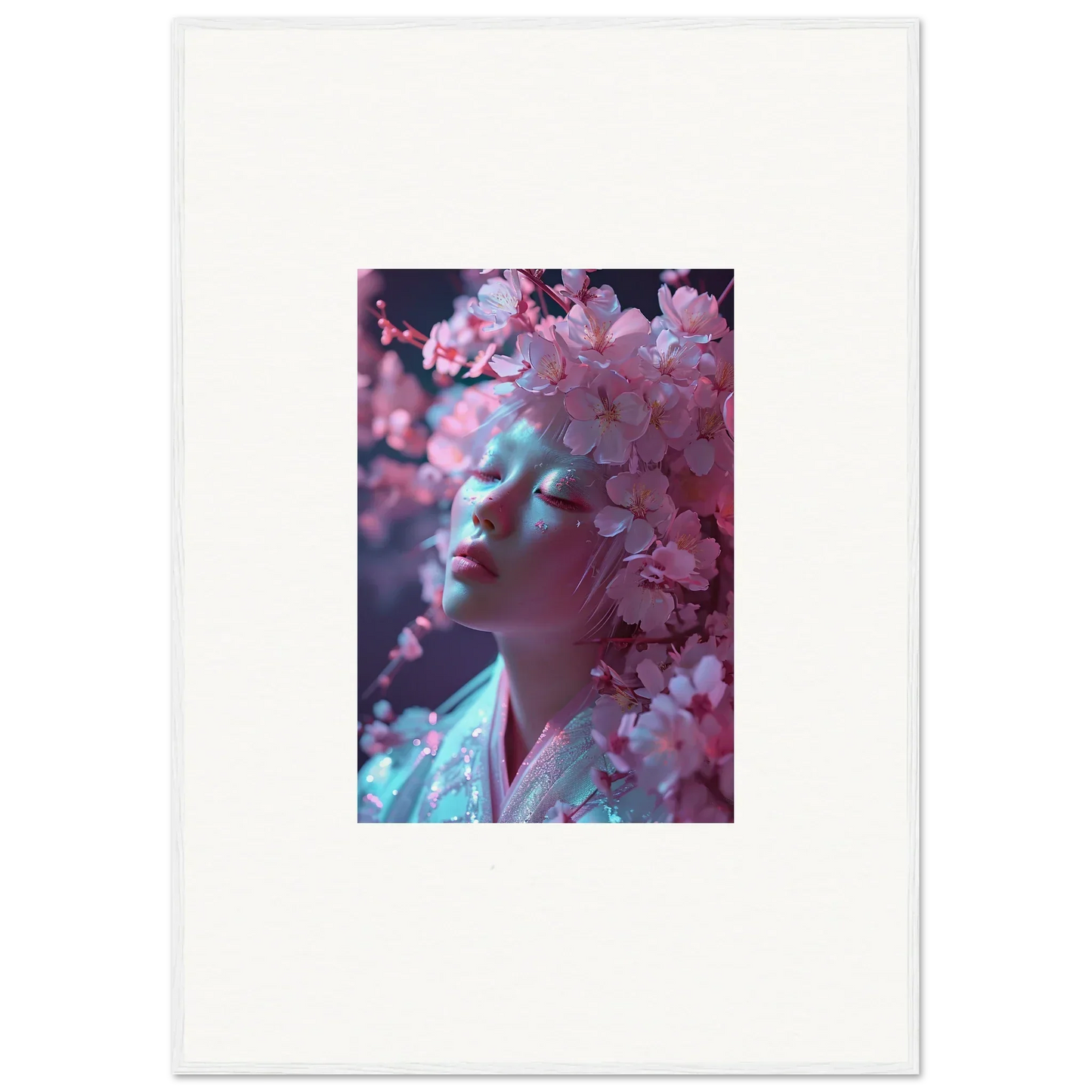 Cherry blossoms framing a profile in a stunning canvas print for room decoration
