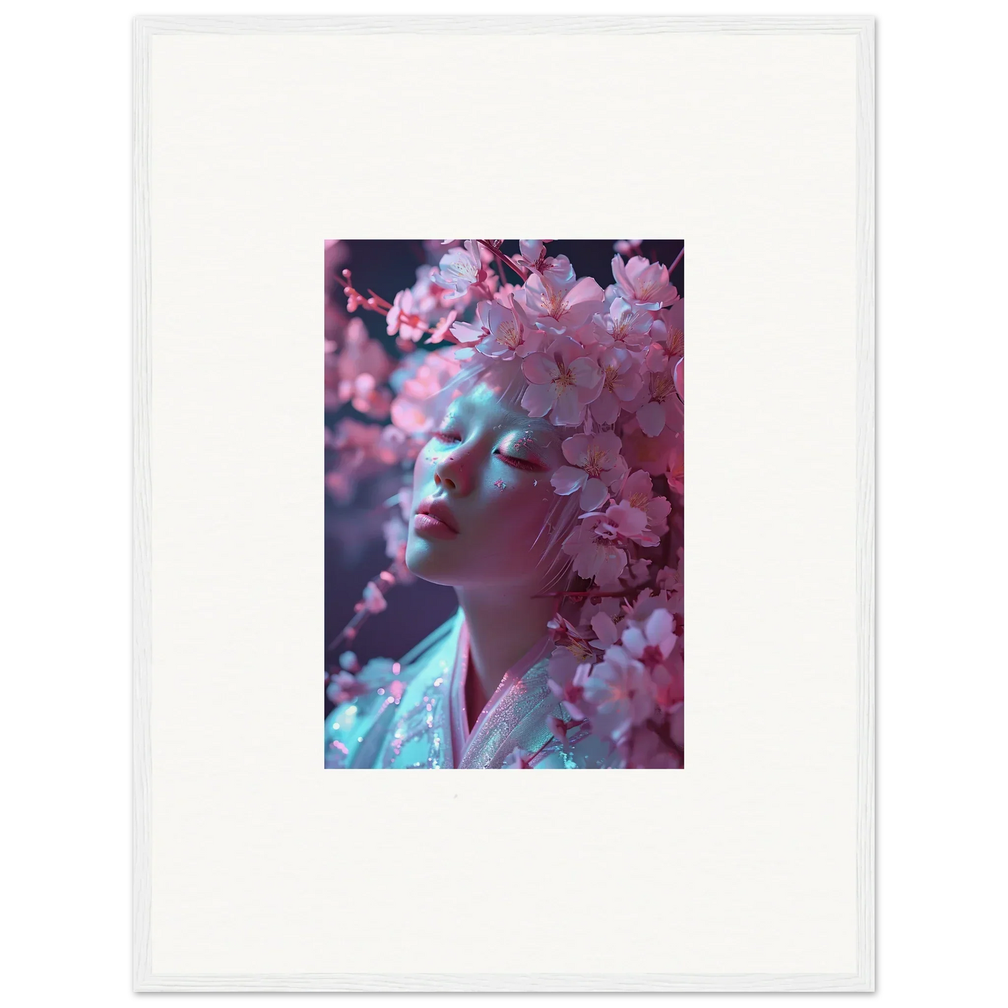 Framed photograph of cherry blossoms for a calming room decoration canvas print