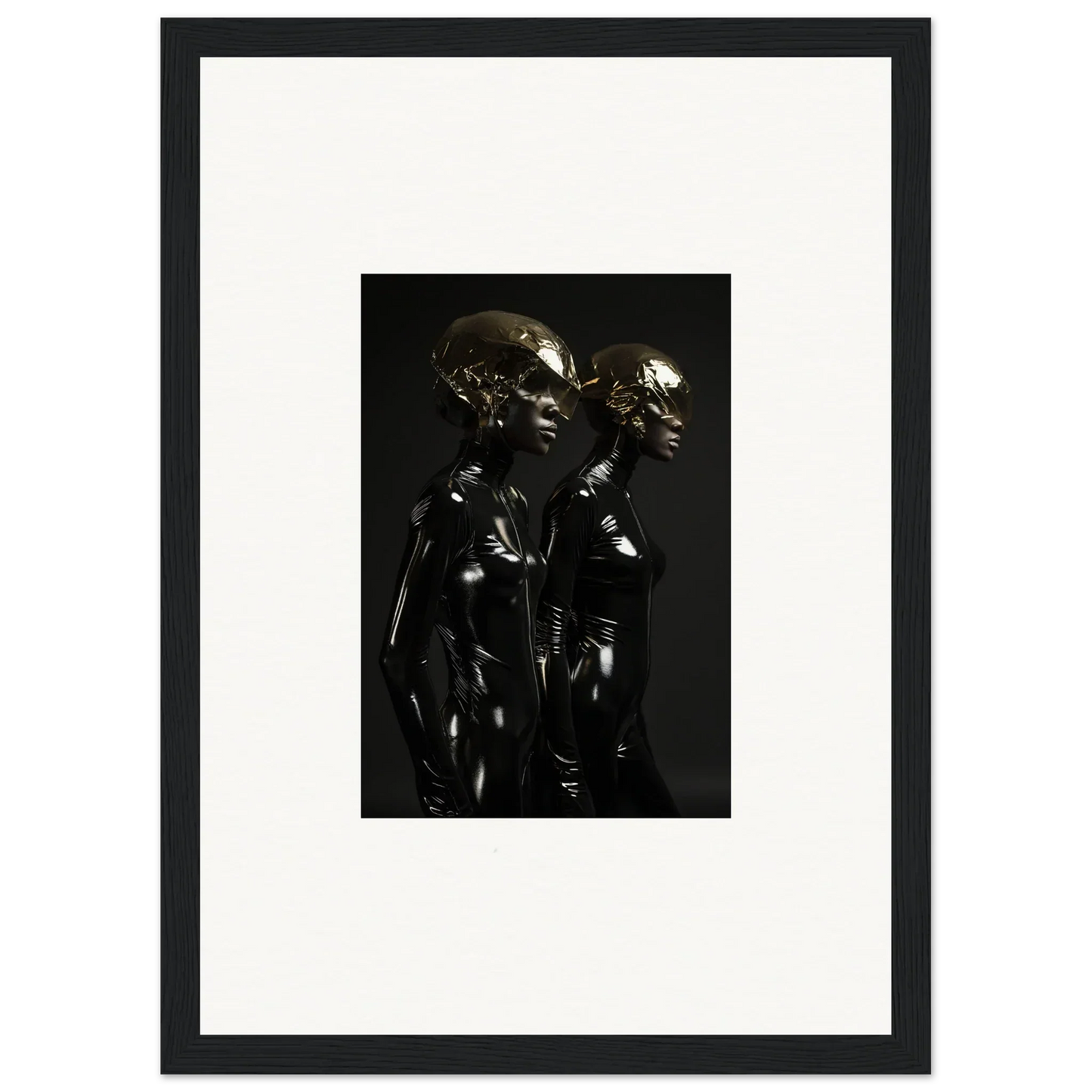 Bronze sculpture depicting two figures standing close together.