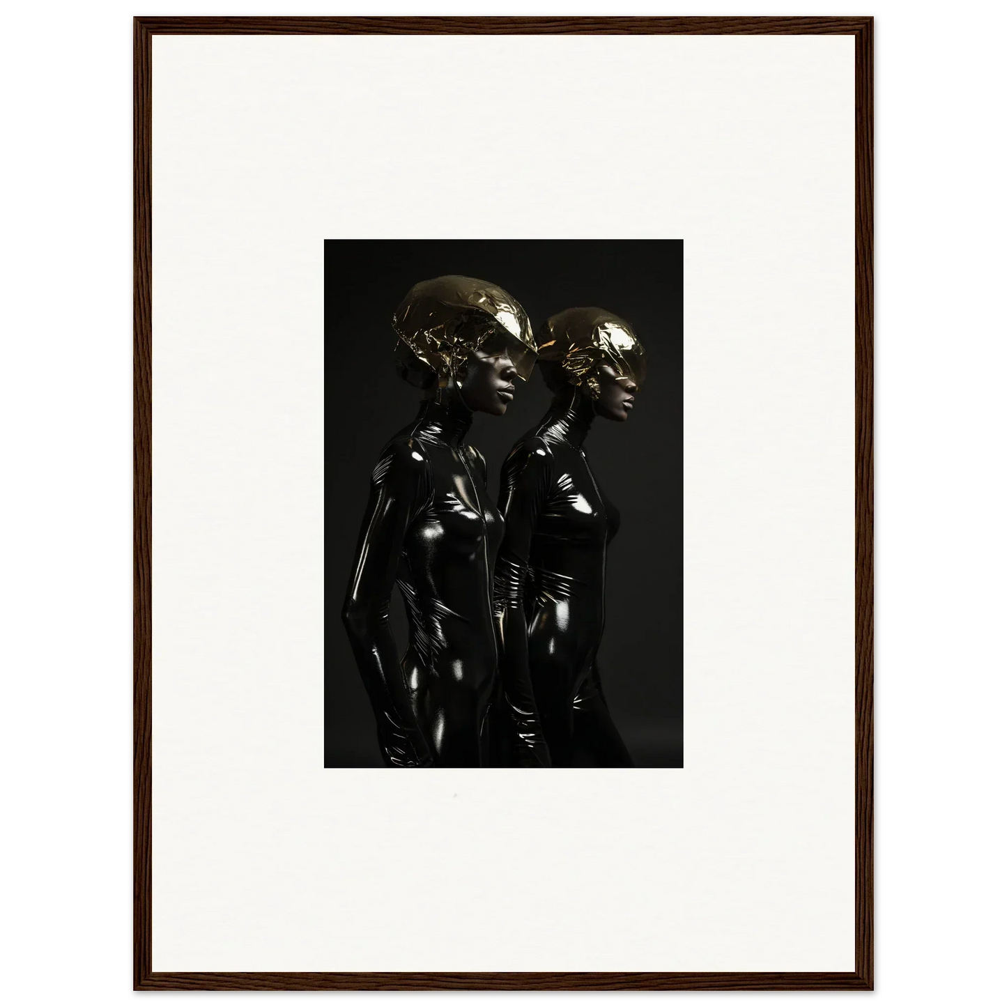 Bronze sculpture depicting two stylized human figures standing side by side.