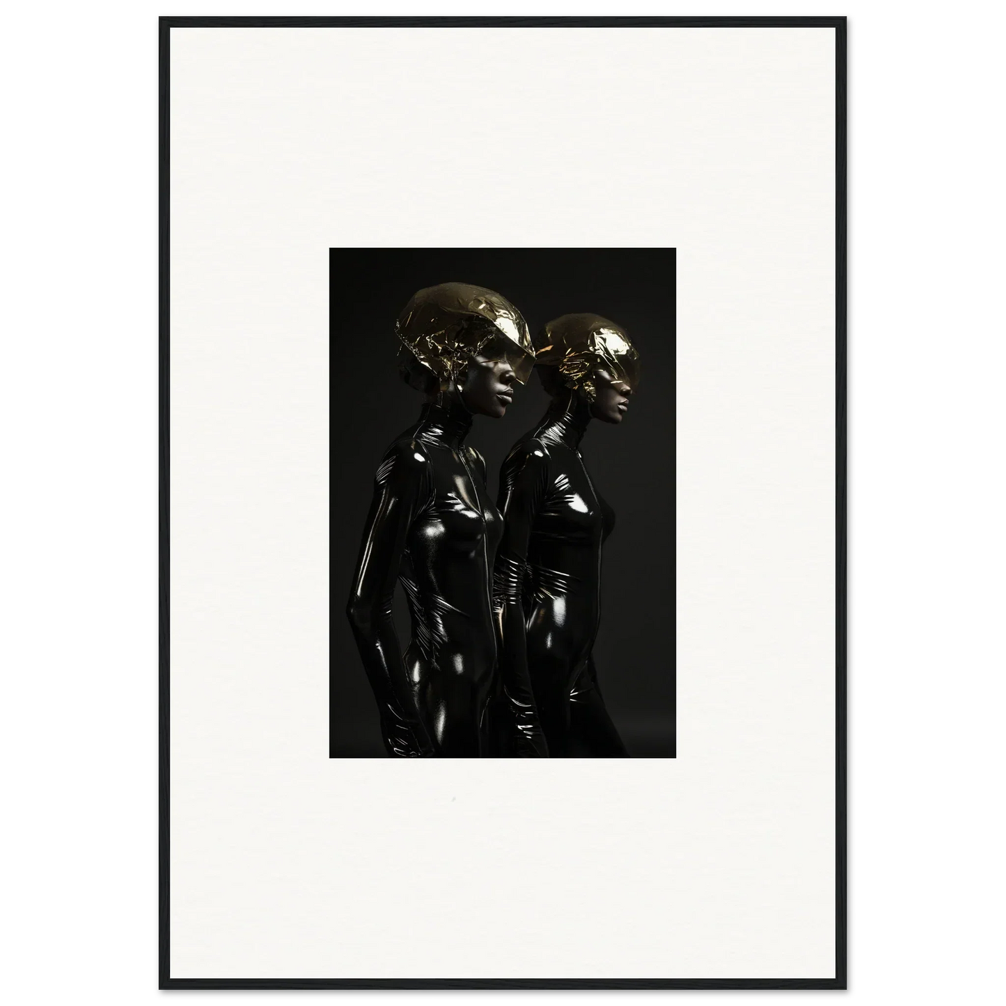 Bronze sculpture depicting two stylized figures standing close together.
