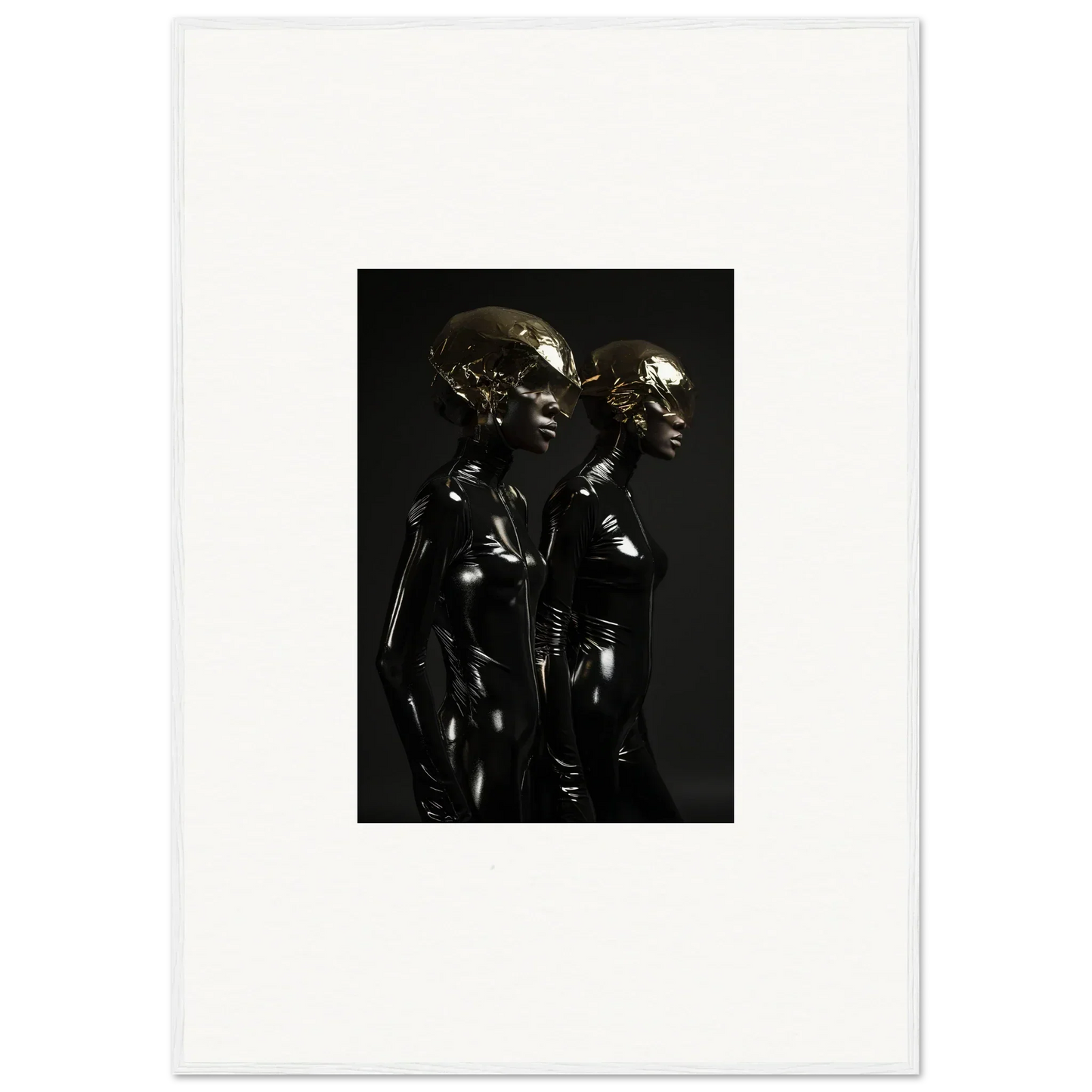 Bronze sculpture depicting two stylized figures standing close together.