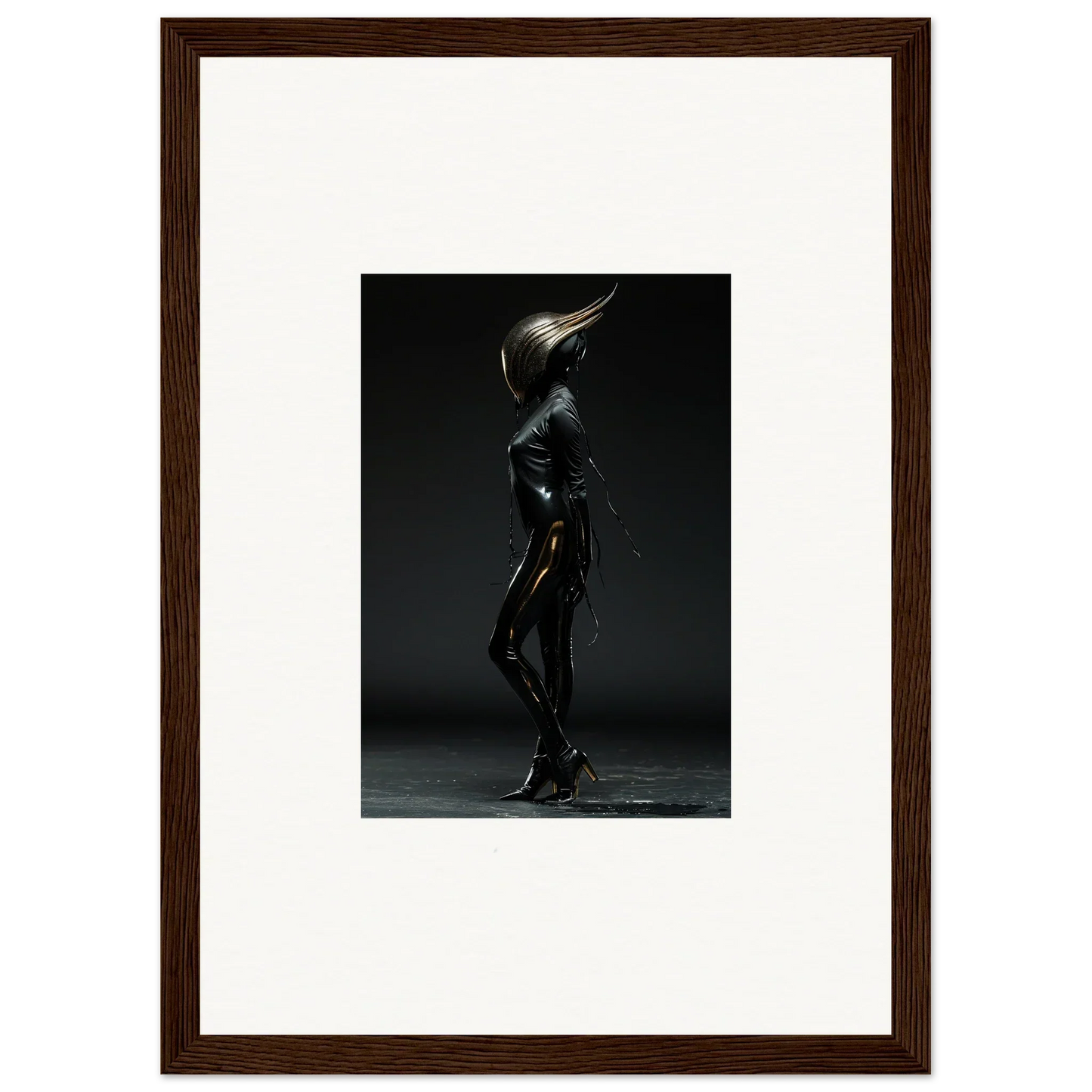 Sleek, futuristic humanoid figure with a pointed head in a dark metallic finish.