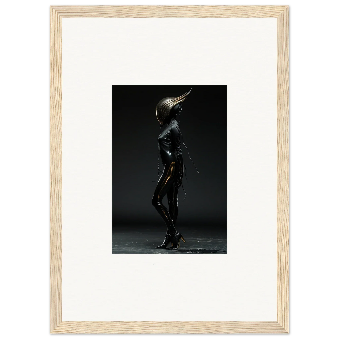 Sleek, metallic humanoid figure with an elongated head in a dramatic pose.