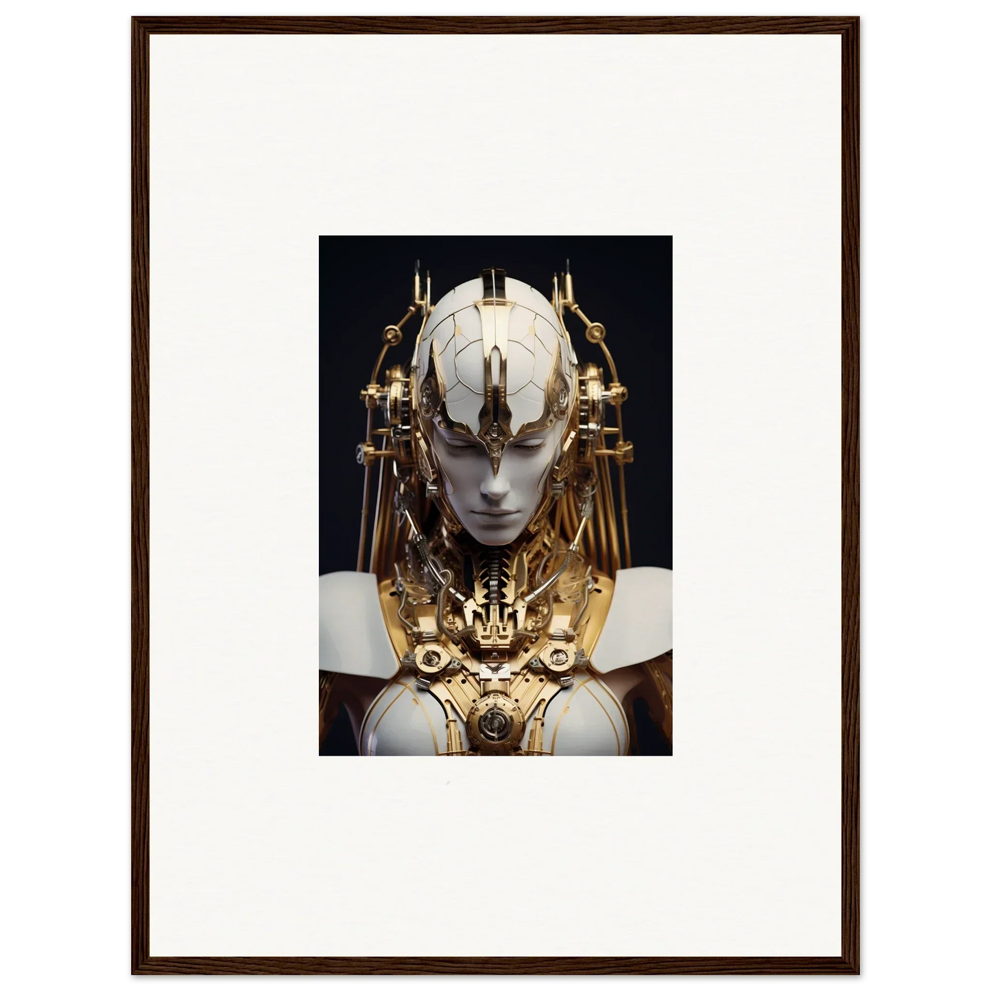 Ornate golden headdress on ethereal figure in Sidereal Wavelength Guardian canvas print