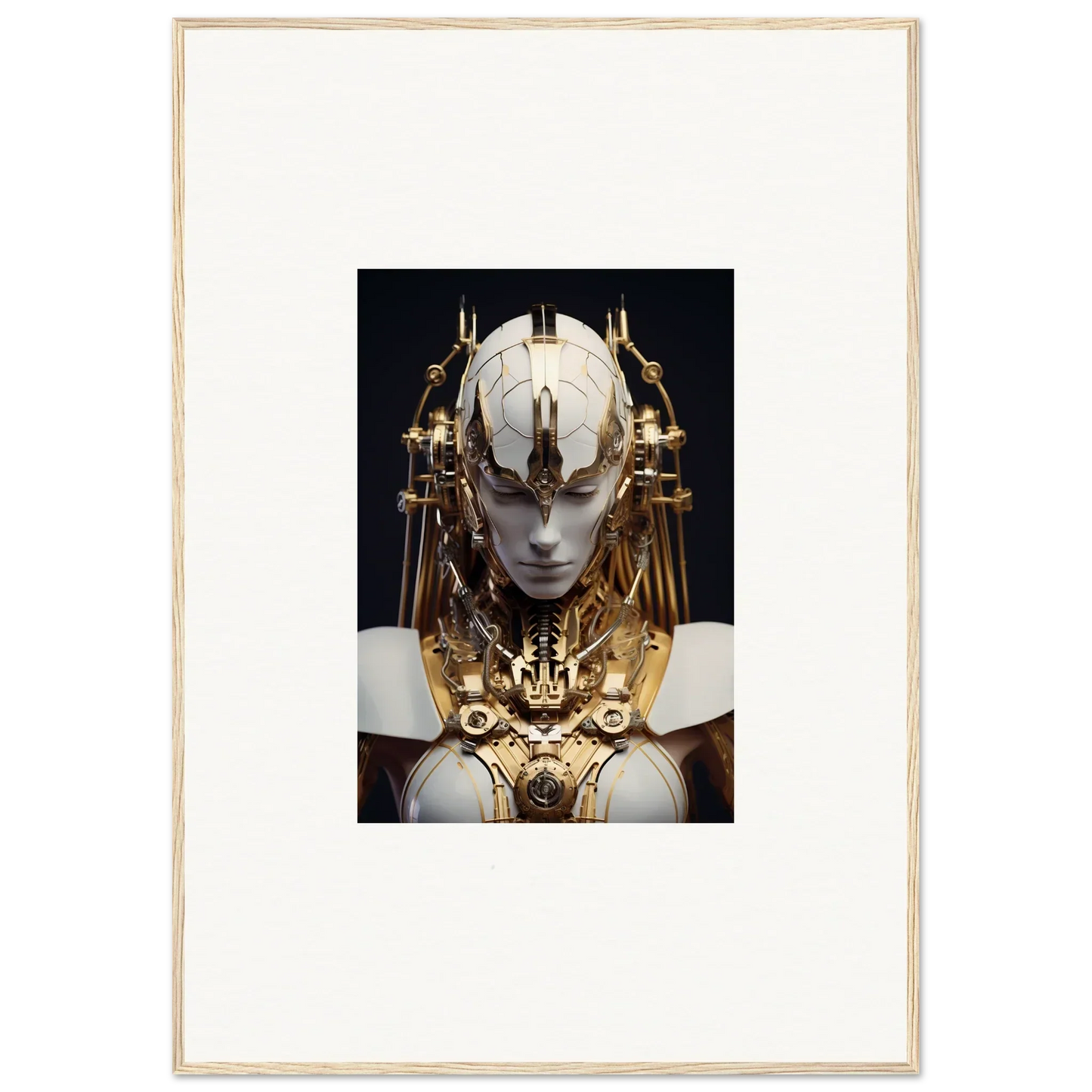 Ornate golden headdress on a serene face for a stunning Wavelength Guardian canvas print