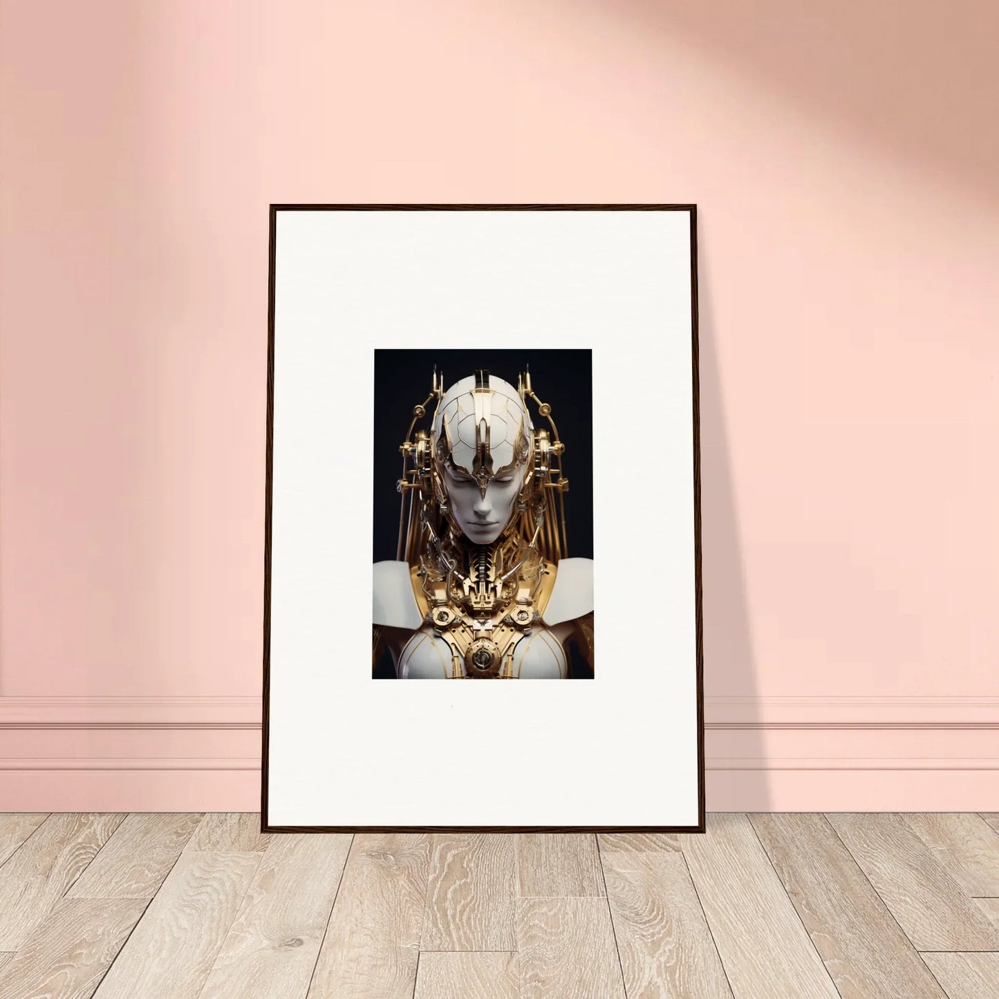 Futuristic golden robot artwork for a cool room decoration canvas print