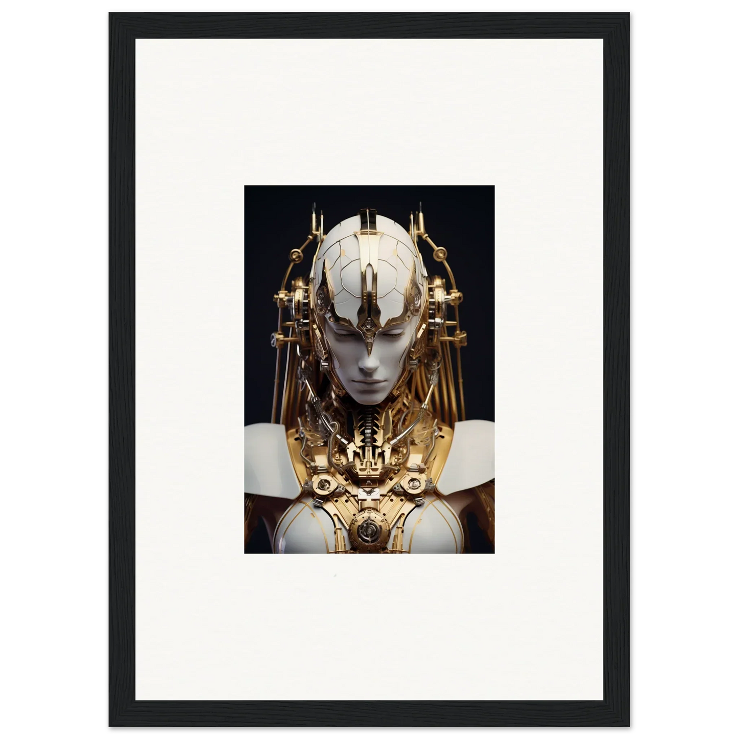 Futuristic humanoid bust with golden headdress for unique Room Decoration canvas print