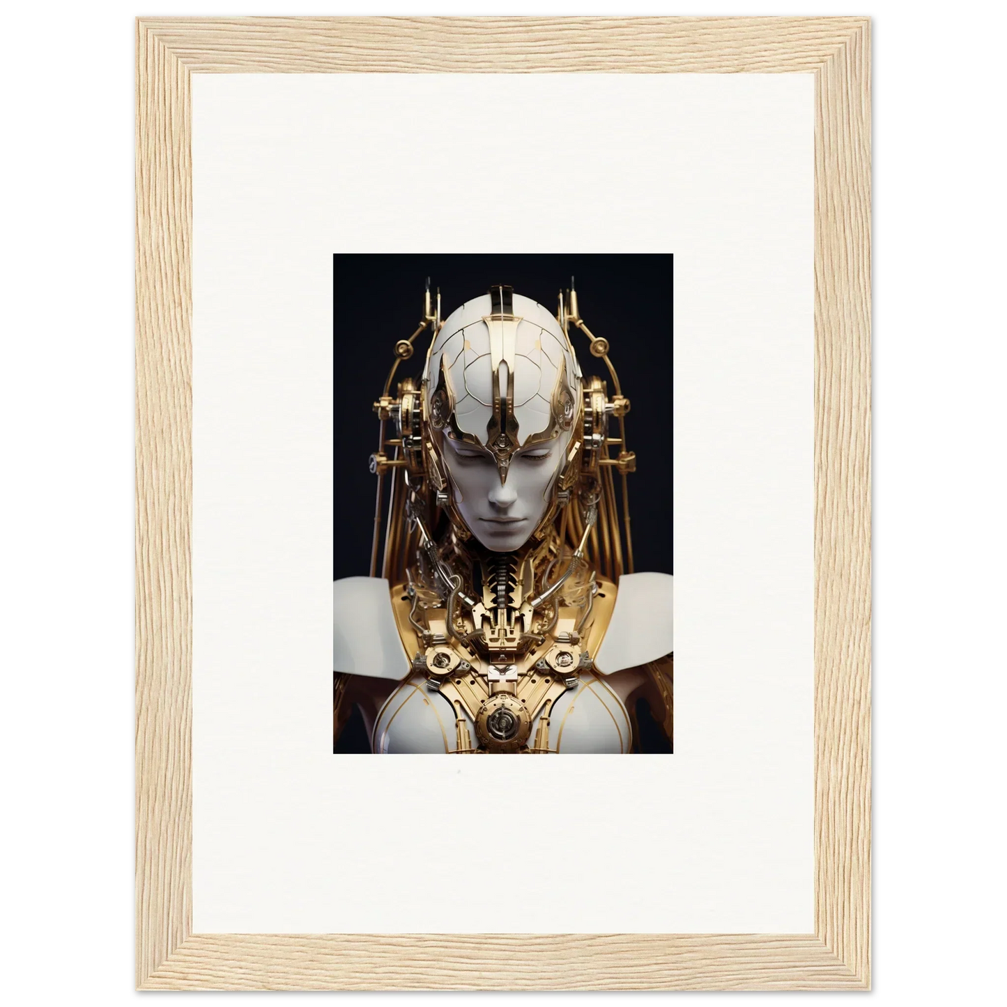 Futuristic humanoid with a golden headdress, perfect for a Wavelength Guardian canvas print