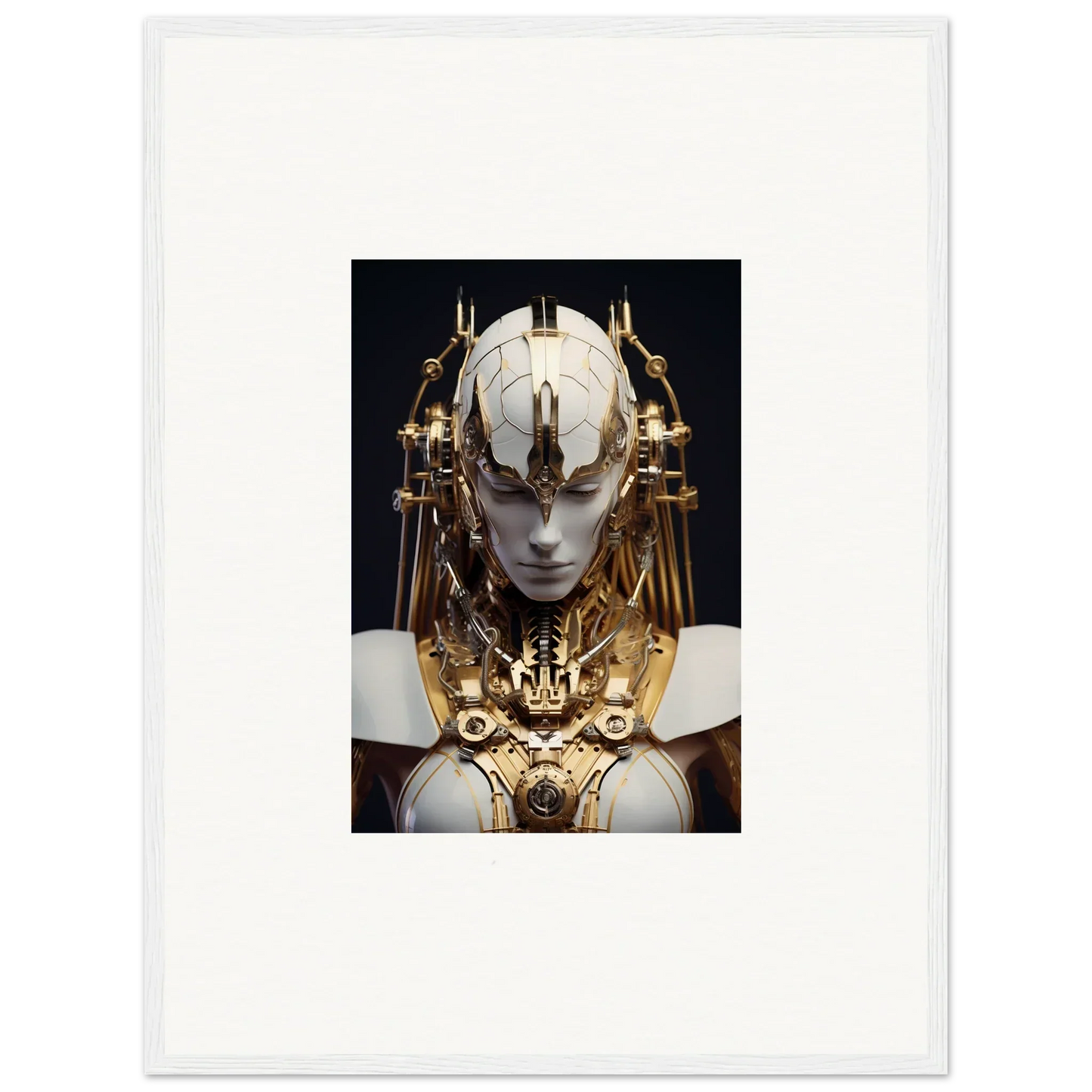 Ornate golden headdress on a serene face, perfect for your Wavelength Guardian canvas print