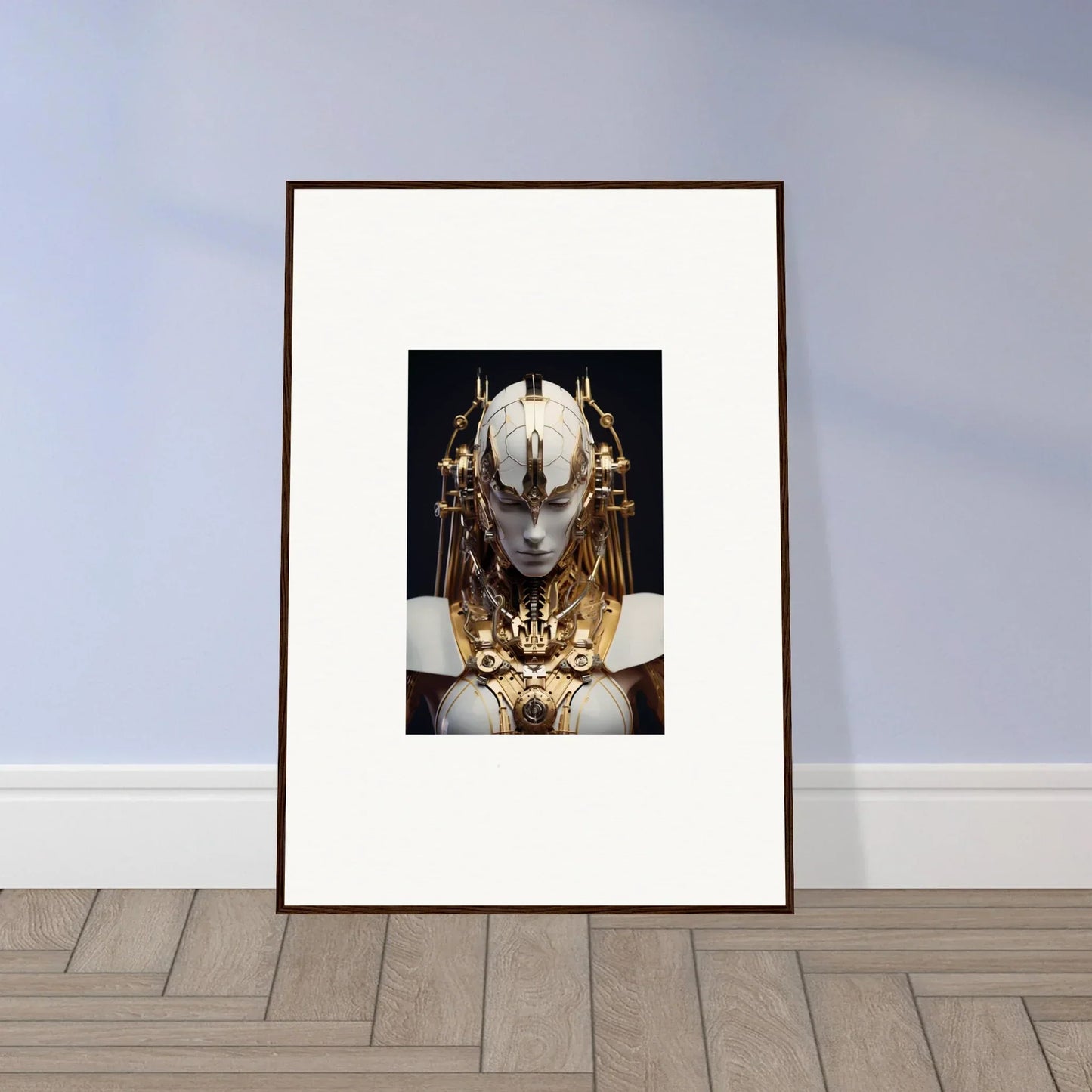Stylish canvas print of a Wavelength Guardian with gold headdress for unique room decoration