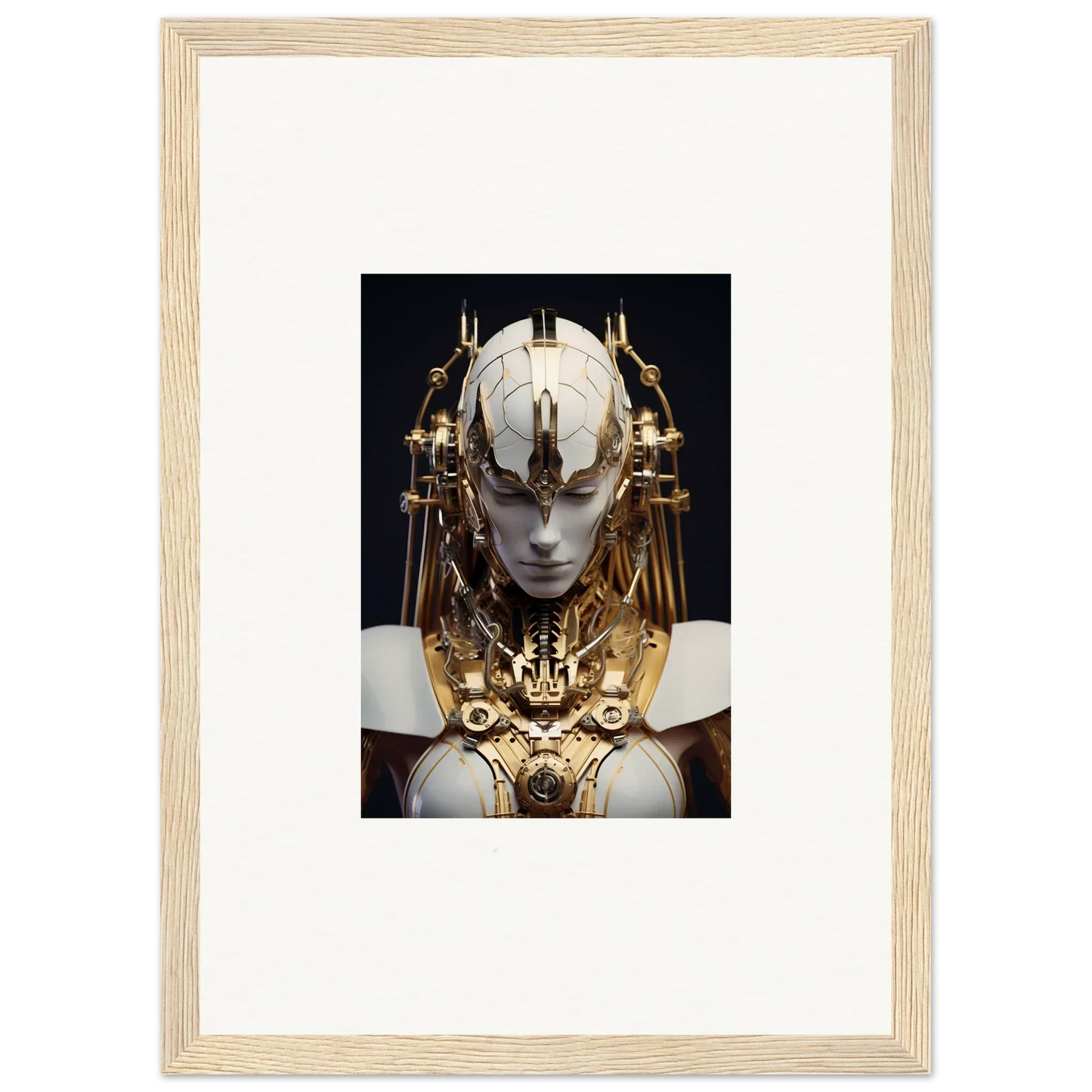 Ornate golden headdress and jewelry on otherworldly face for a Sidereal Wavelength Guardian canvas print