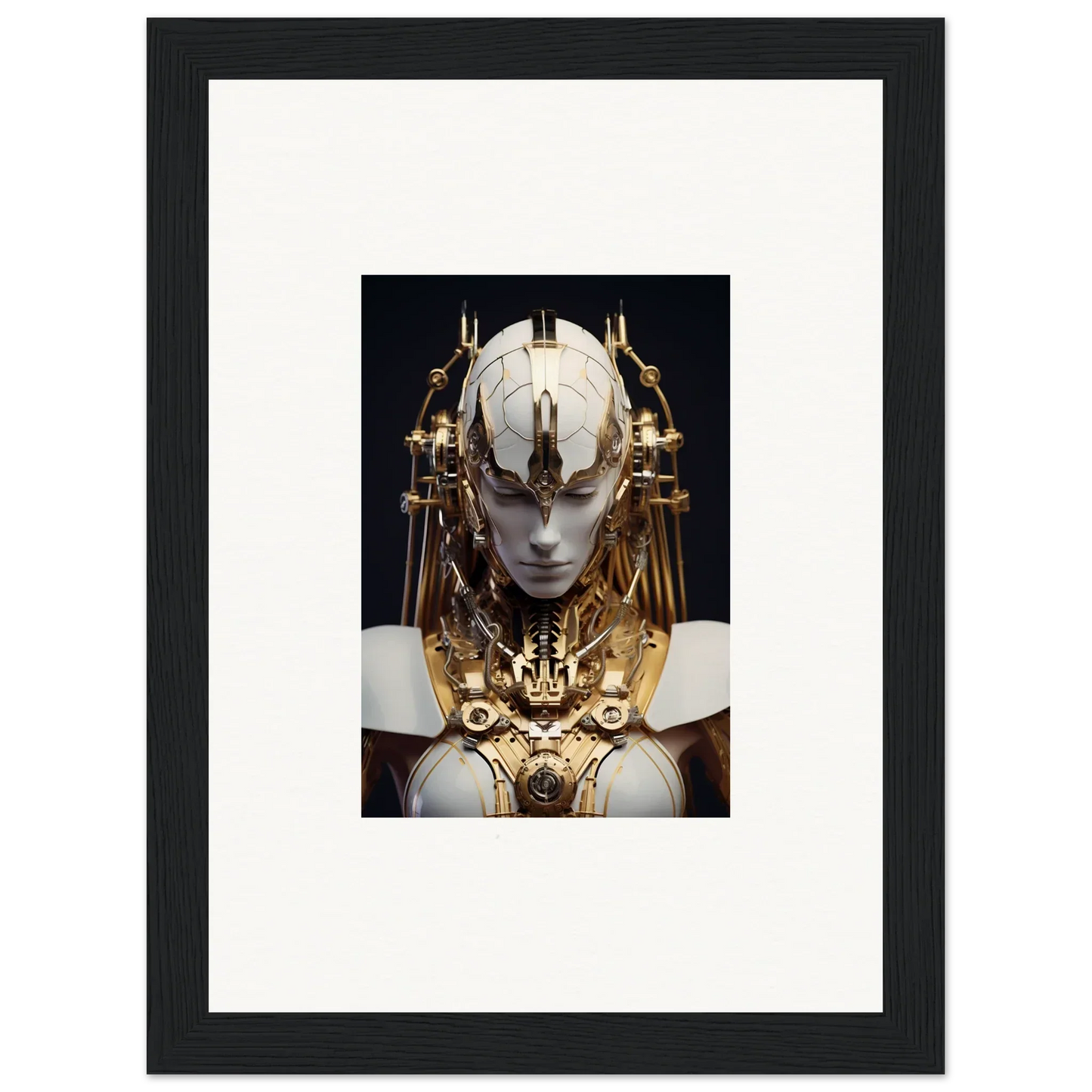 Ornate golden headdress on a pale face for Wavelength Guardian canvas print decor