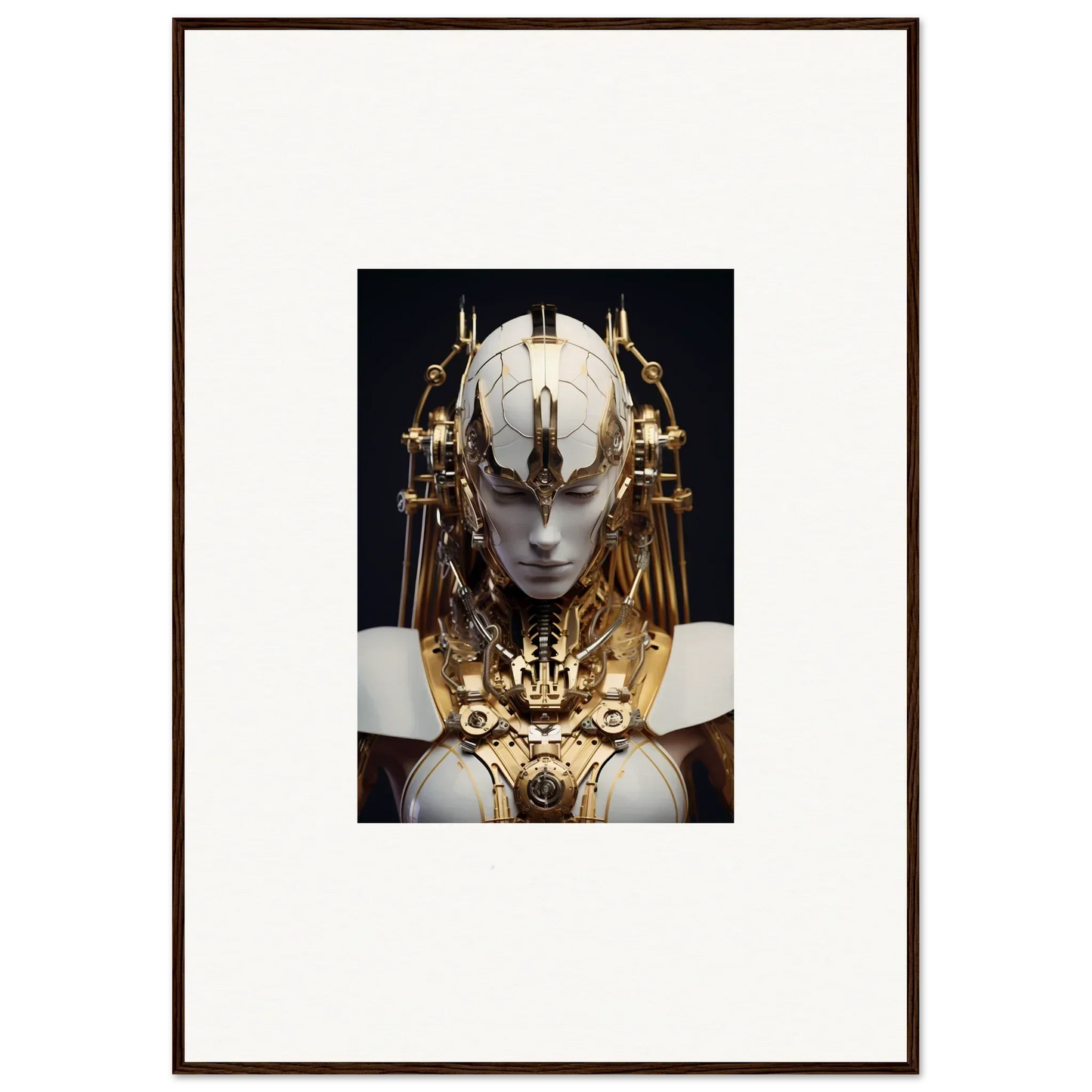 Ethereal figure with golden headdress, perfect for a Wavelength Guardian canvas print