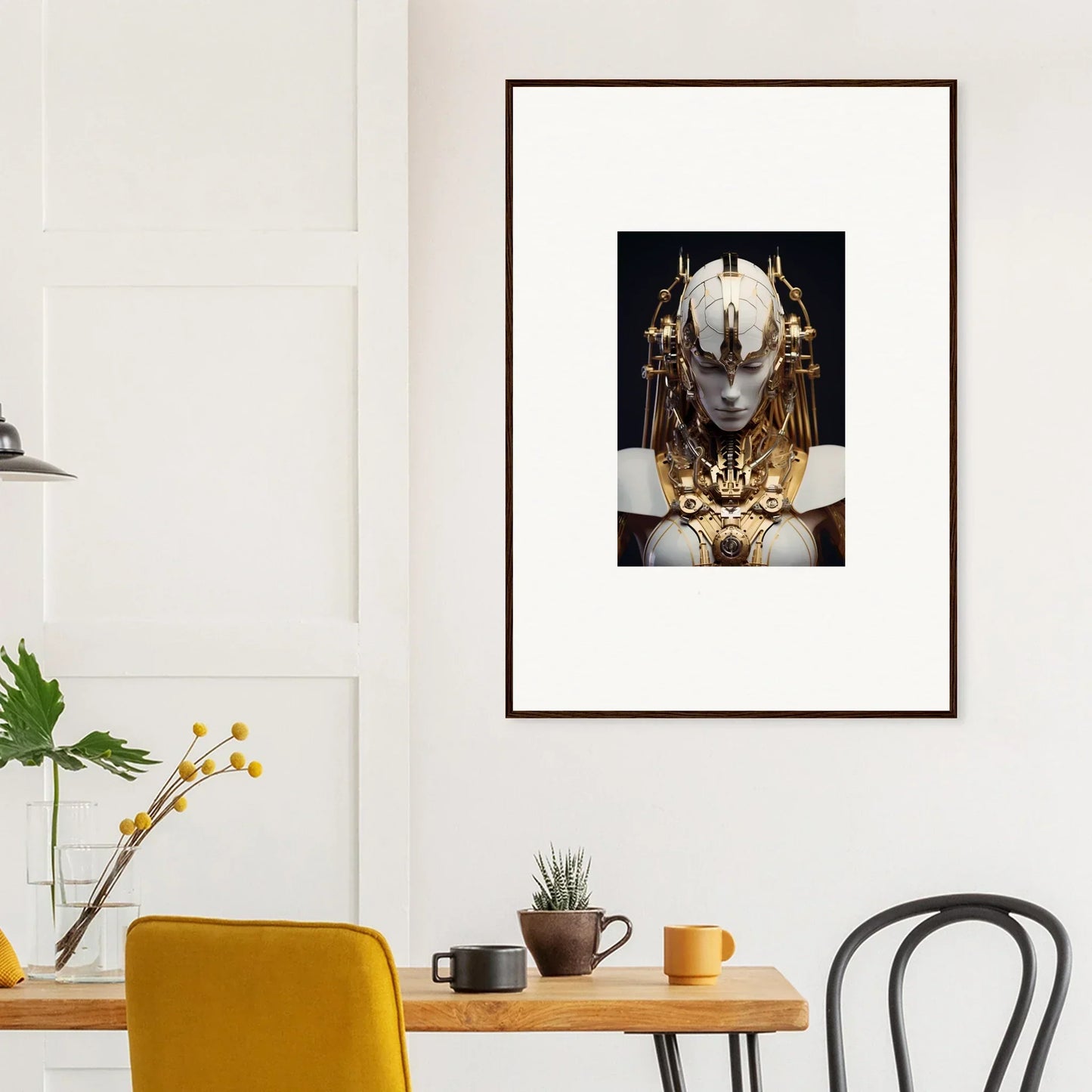 Framed canvas print of a Wavelength Guardian with golden headdress for room decoration