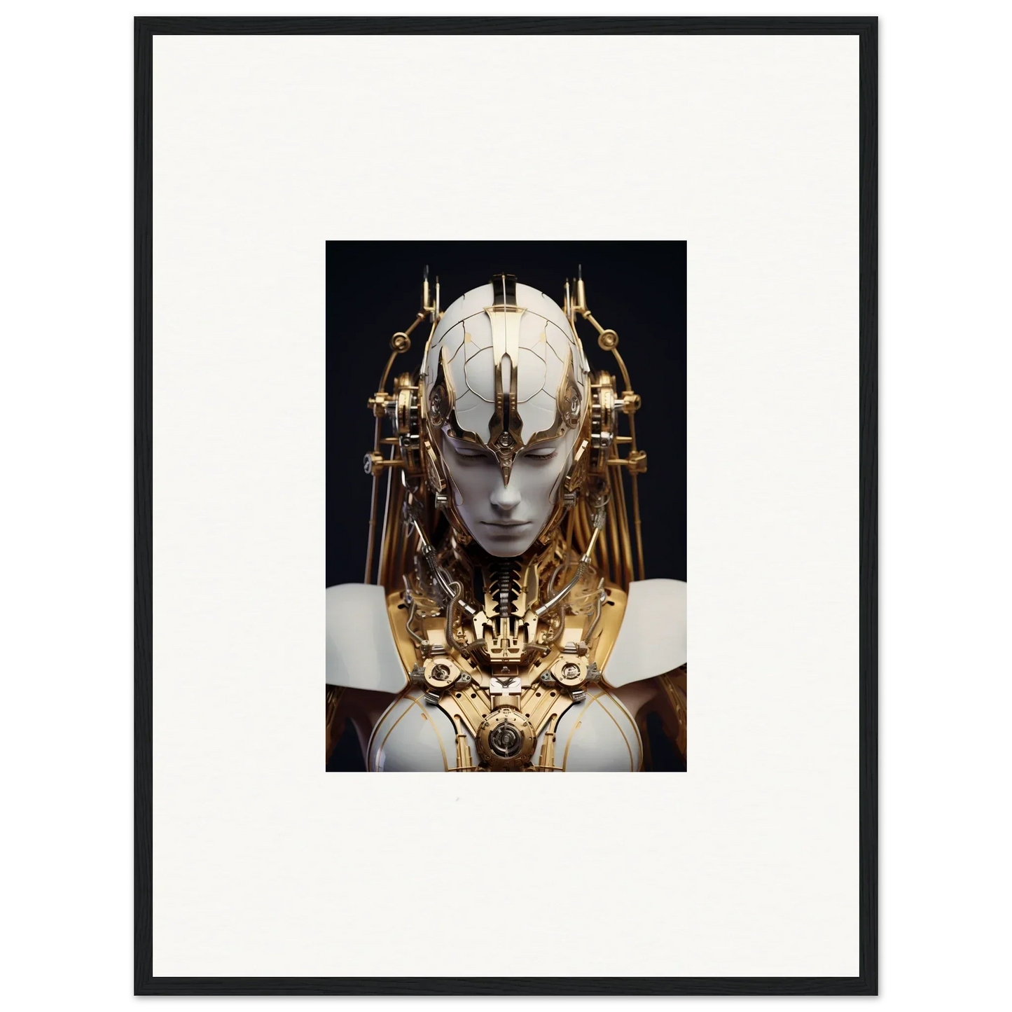 Ornate robotic bust with golden headdress, perfect for Wavelength Guardian room decoration