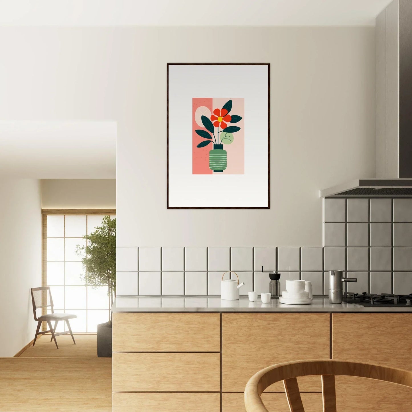 Minimalist vase with flowers on pink, perfect for room decoration as a canvas print